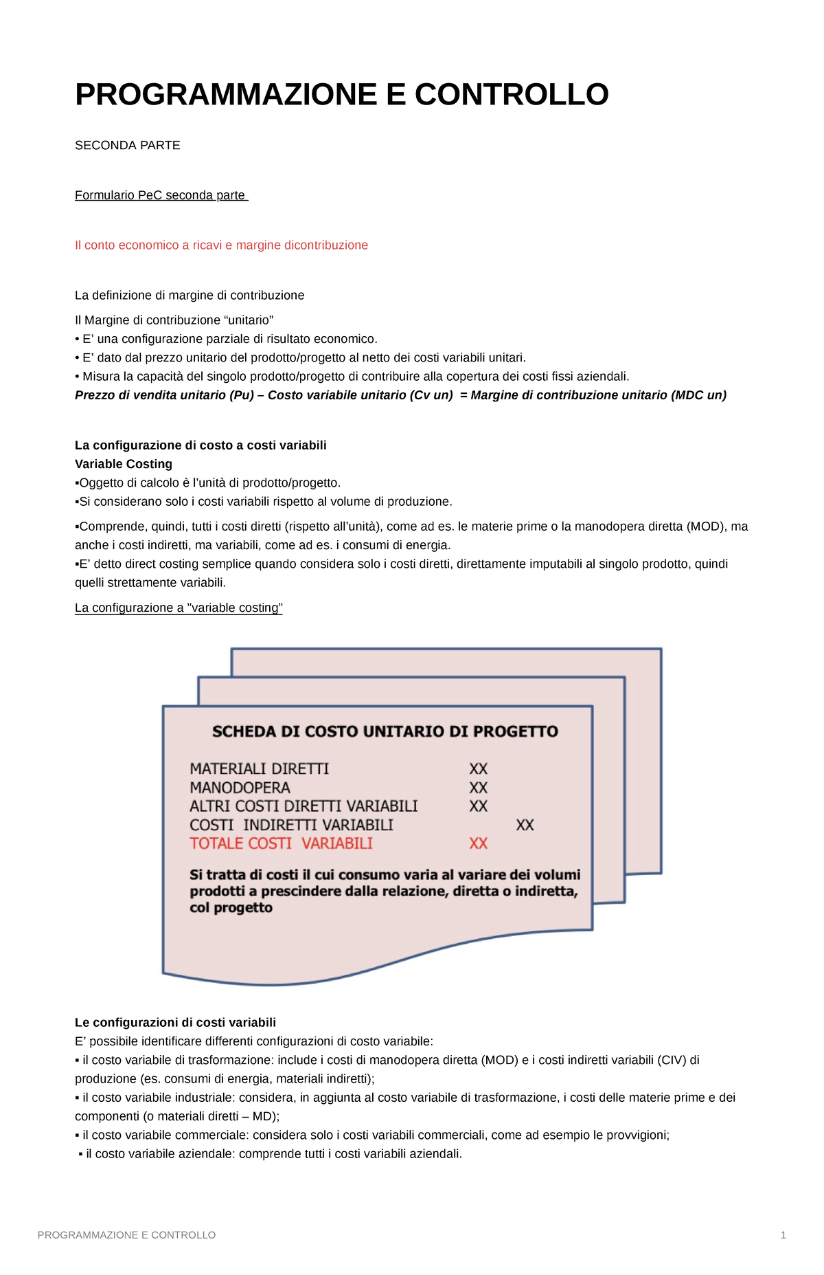 Seconda parte PeC teoria - PROGRAMMAZIONE E CONTROLLO SECONDA PARTE ...