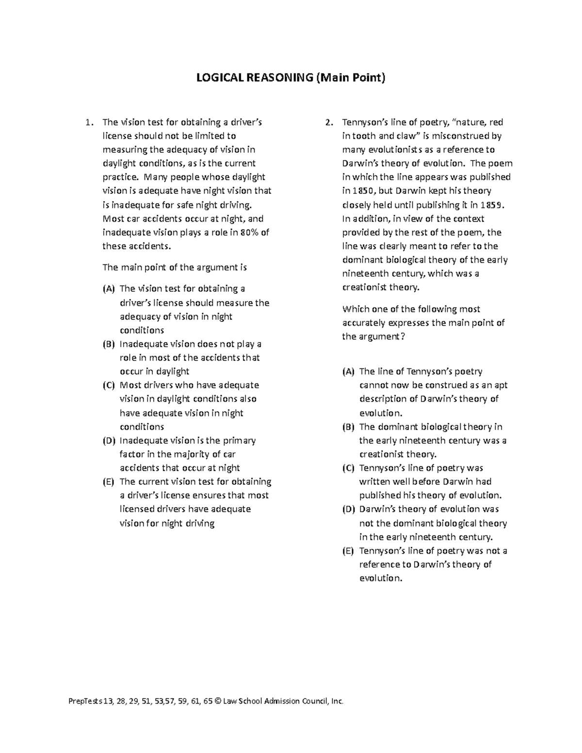Main Point Questions - lsat prep - LOGICAL REASONING (Main Point) The ...