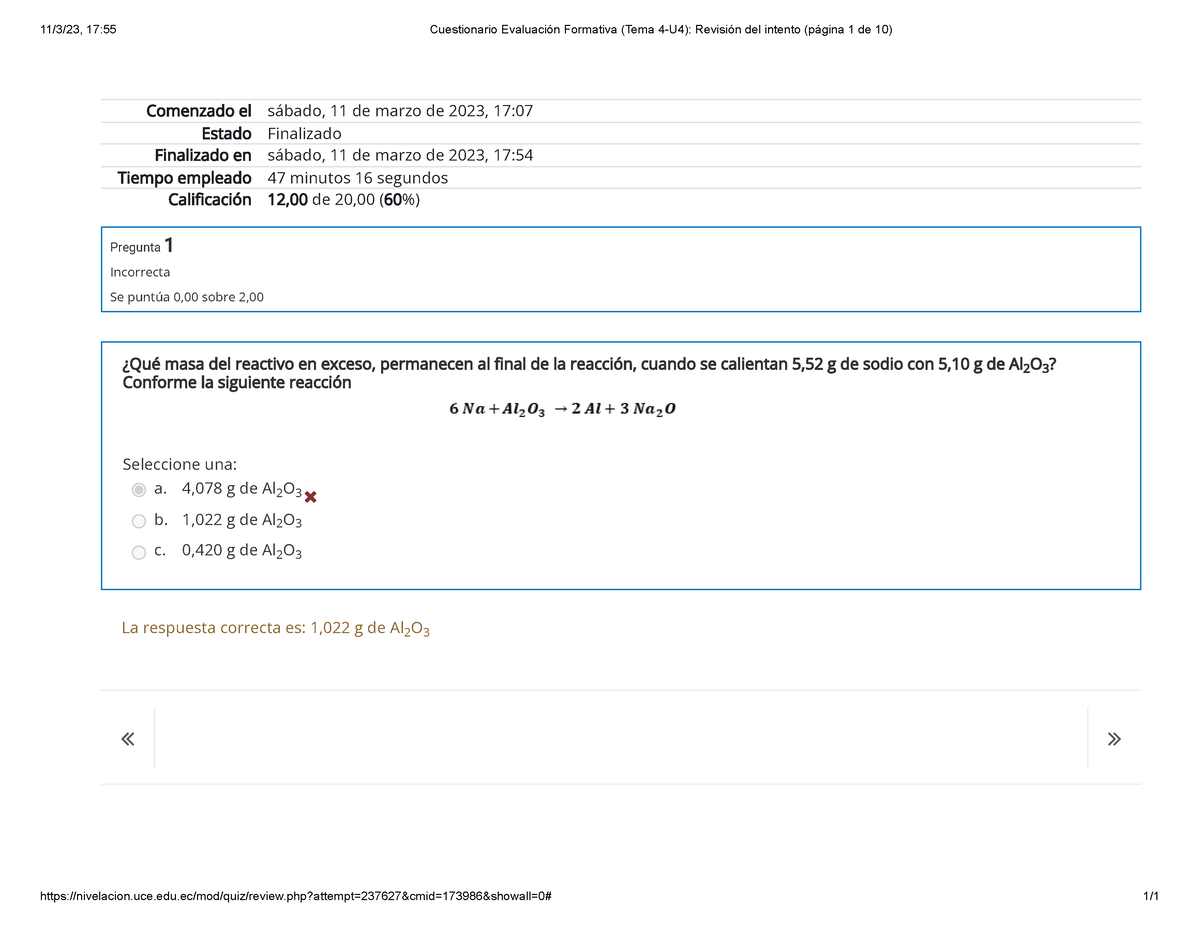 Cuestionario Evaluación Formativa (Tema 4-U4) Revisión Del Intento ...