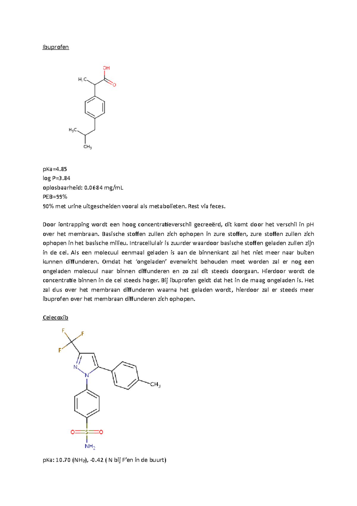 PGO 7 Nsaid's PGO 7 NSAIDs Ibuprofen pKa=4. log P=3. oplosbaarheid
