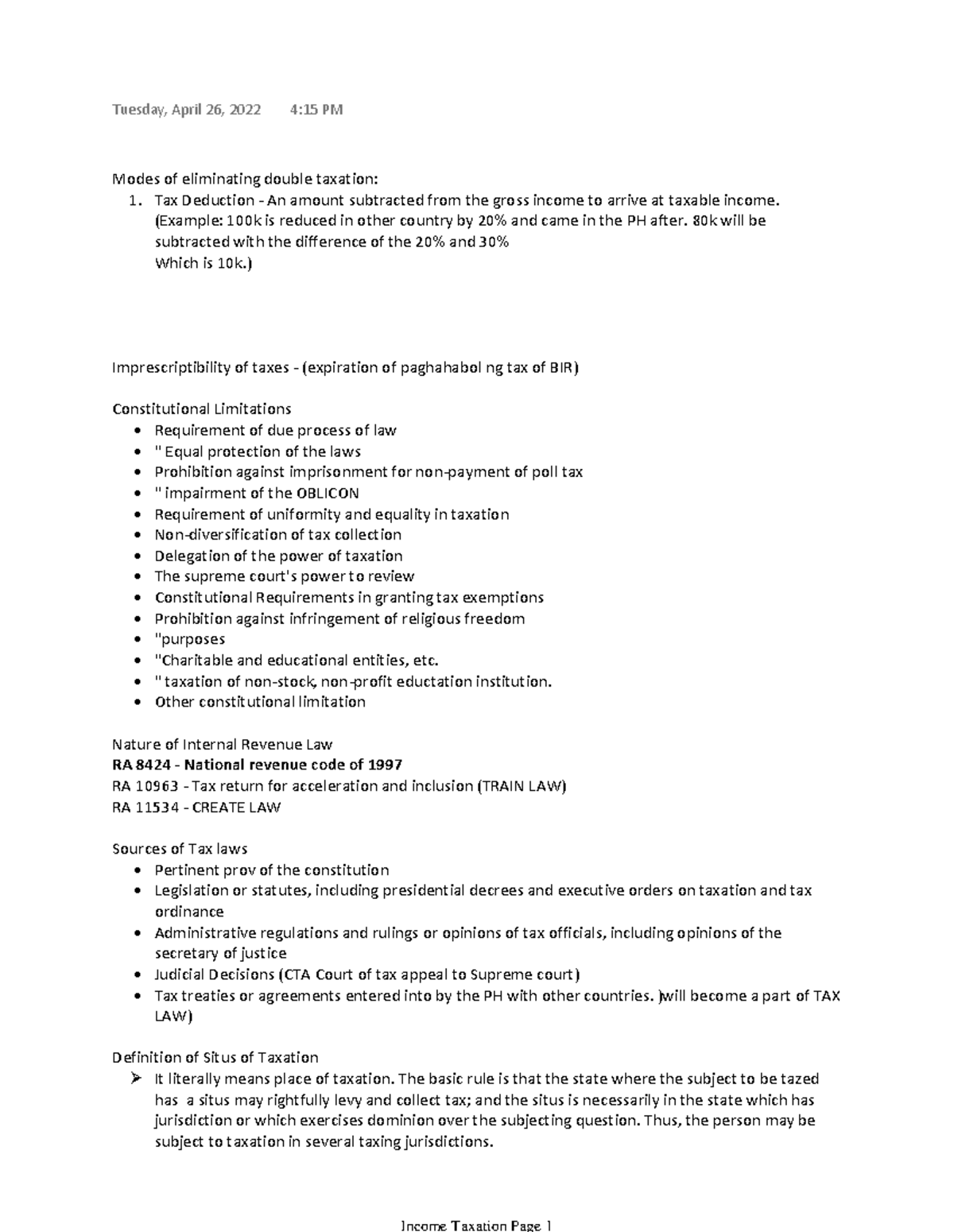 Double taxation and nature of internal revenue in the Philippines ...