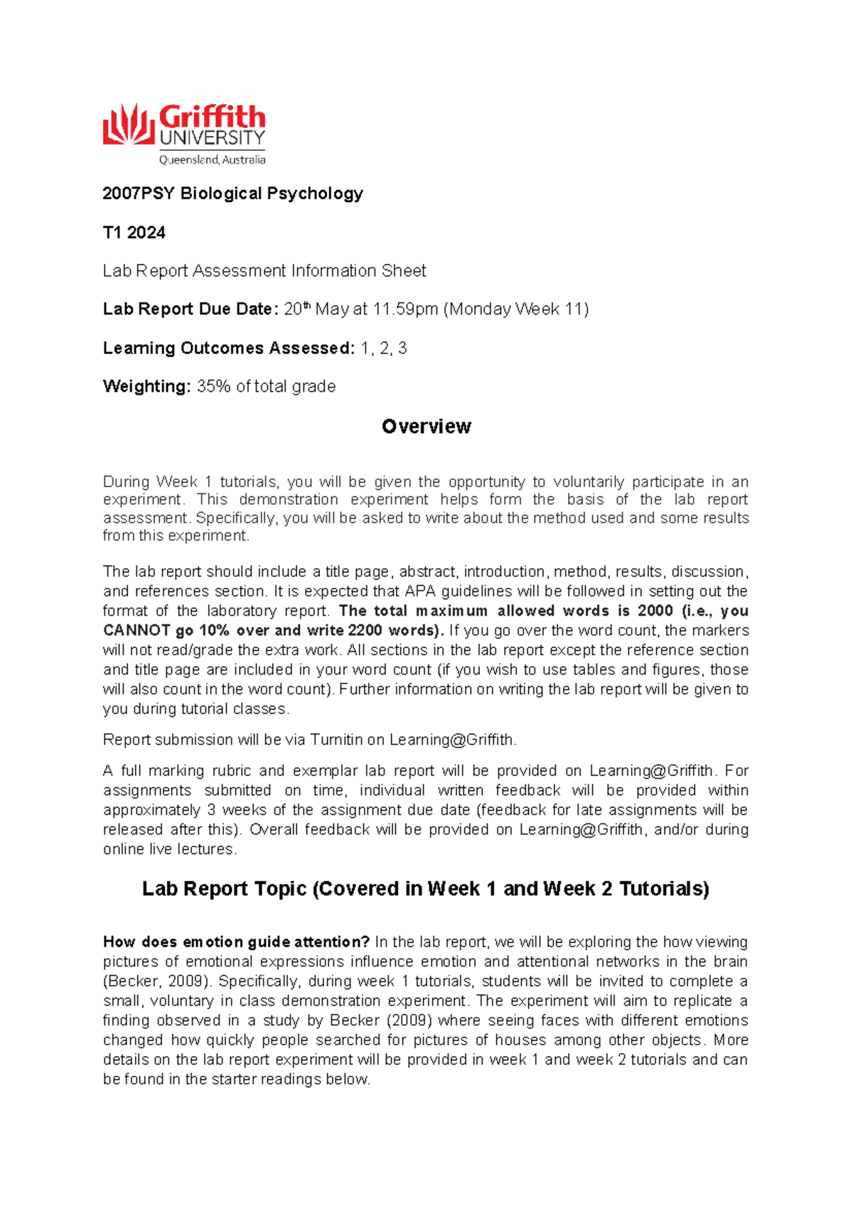 2007PSY Lab Report Information - 2007PSY Biological Psychology T1 2024 ...