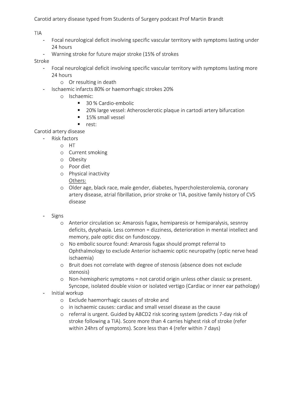 Carotid artery disease - Carotid artery disease typed from Students of ...