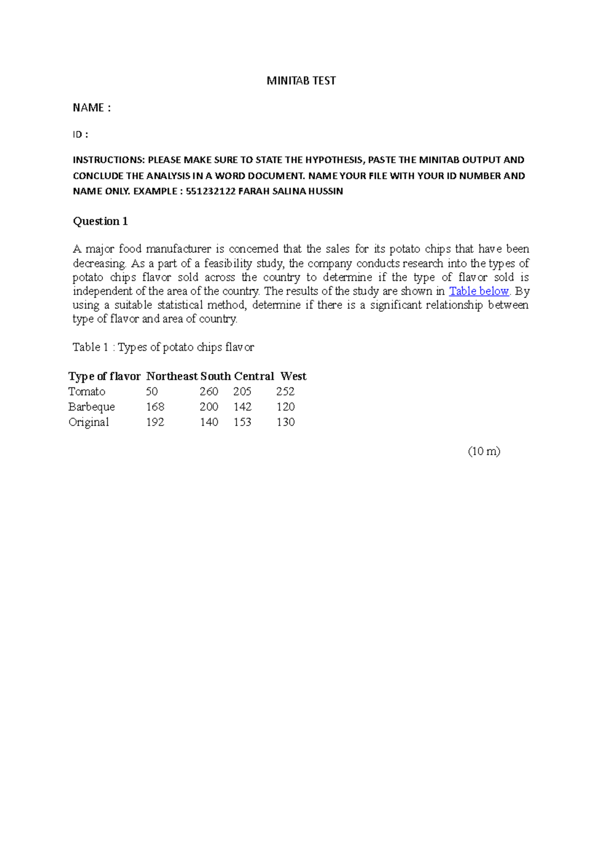 Minitab TEST Matric NO 55104121029 to 55104121041 (1) - MINITAB TEST ...