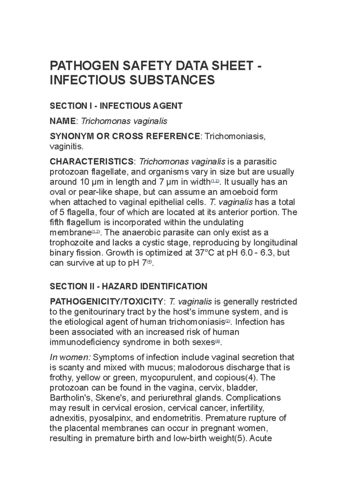 Pathogen Safety DATA Sheet parasitología humana UPAO Studocu