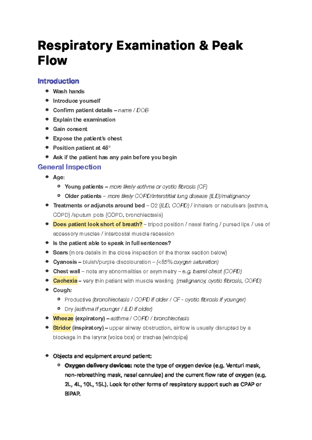 Respiratory Examination and Peak Flow - Re s p i ra to r y E xa m i n a ...