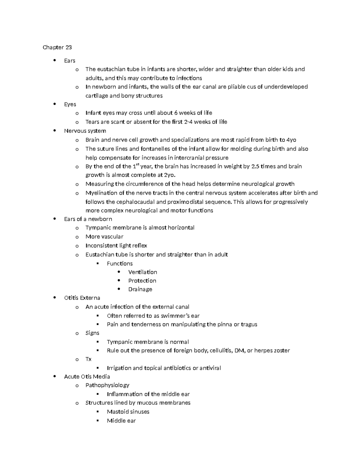 PEDS Quiz 2 - peds - Chapter 23 Ears o The eustachian tube in infants ...