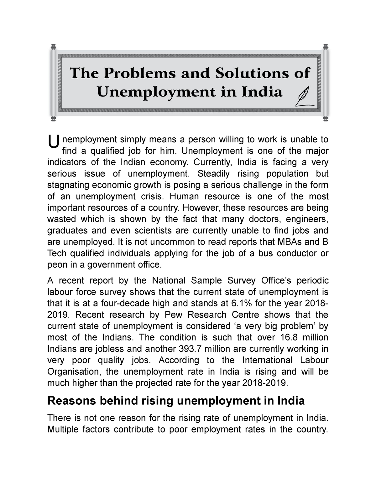the problem of unemployment in india essay 250 words
