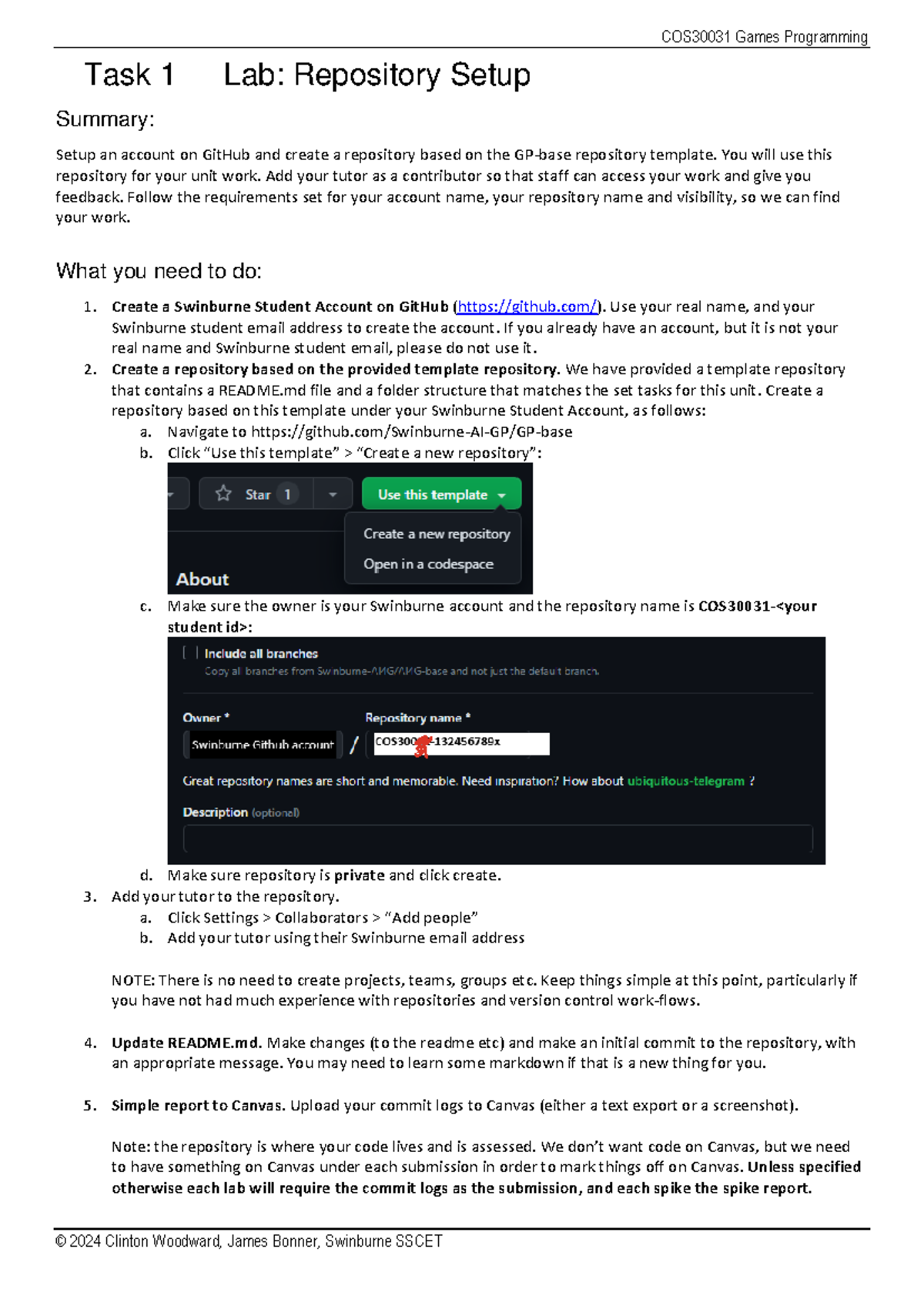 Task 01 Lab Repository Setup - COS30031 Games Programming © 2024 ...