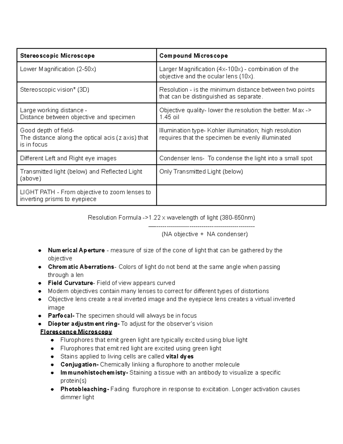 Lab quiz 1 review Stereoscopic Microscope Compound Microscope Lower Magnification (250x