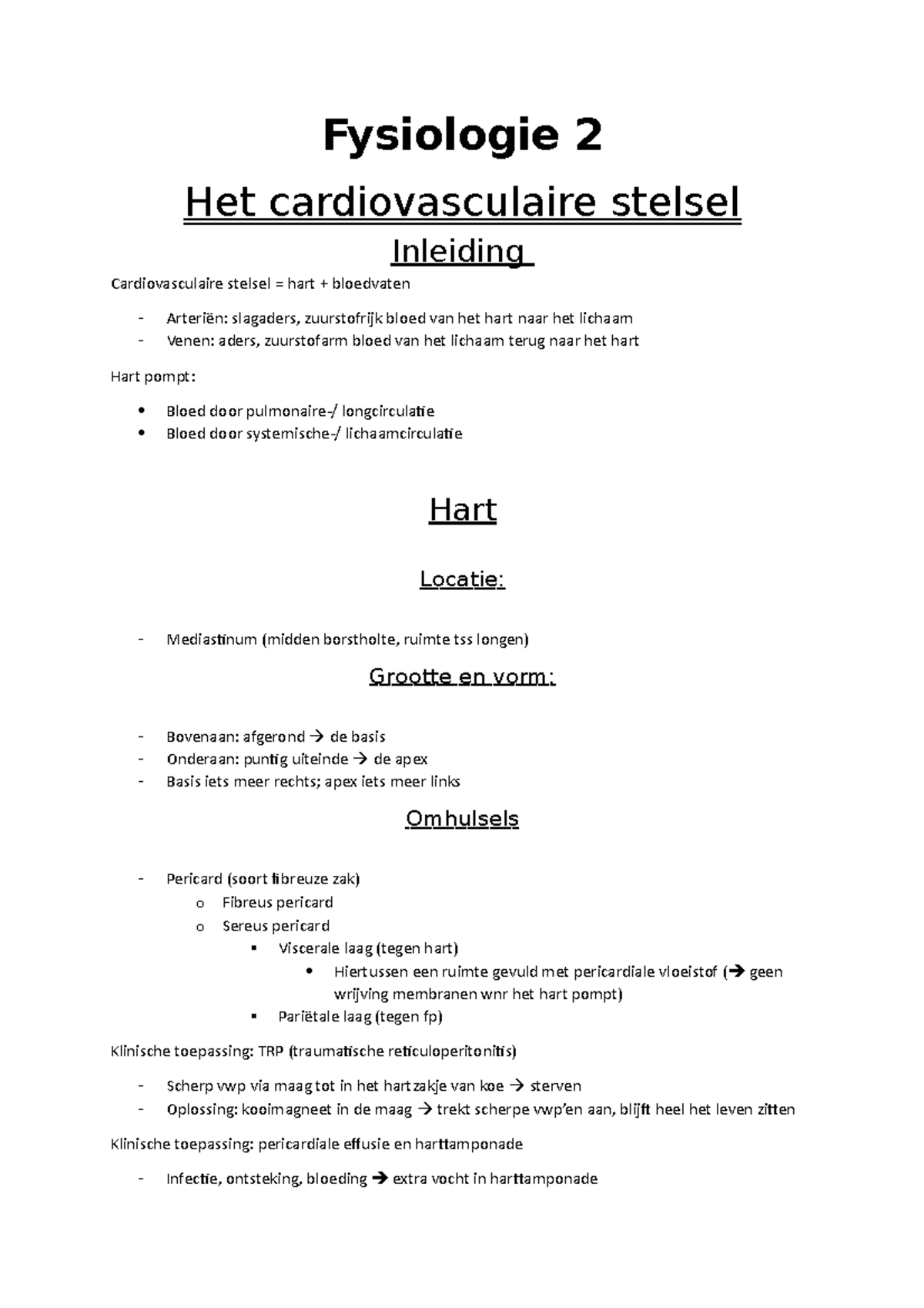 Fysiologie-2 - Samenvatting Fysio 2 - Fysiologie 2 Het Cardiovasculaire ...