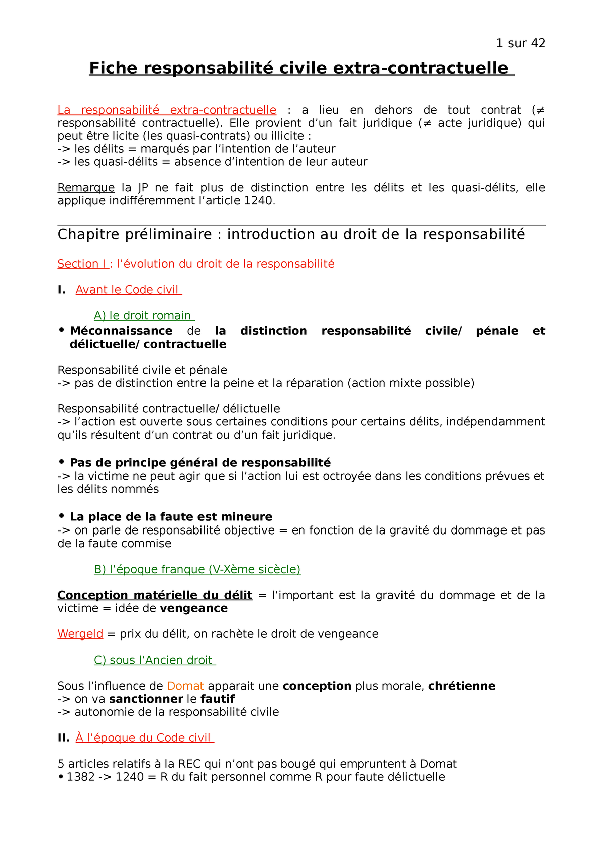 Fiche Responsabilité Civile - Elle Provient D’un Fait Juridique (≠ Acte ...