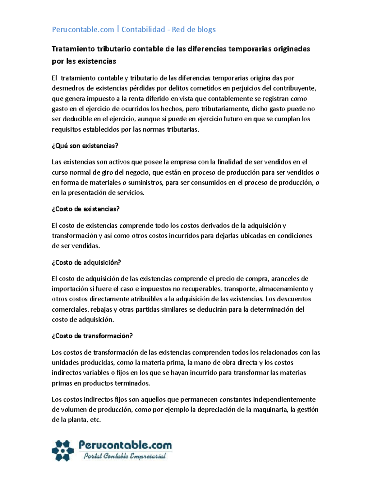 Caso Practico Tratamiento Tributario Contable De Las Diferencias Temporarias Originadas Por Las Existencias Studocu