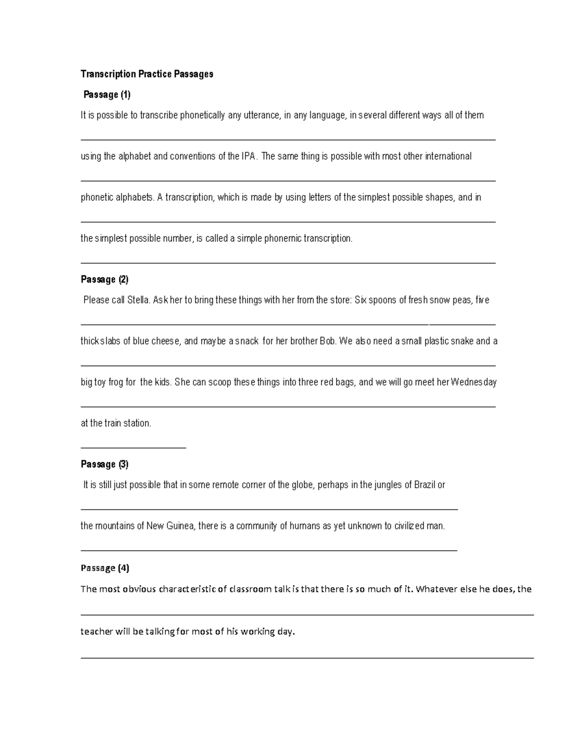 Transcription Practice Passages - Transcription Practice Passages ...