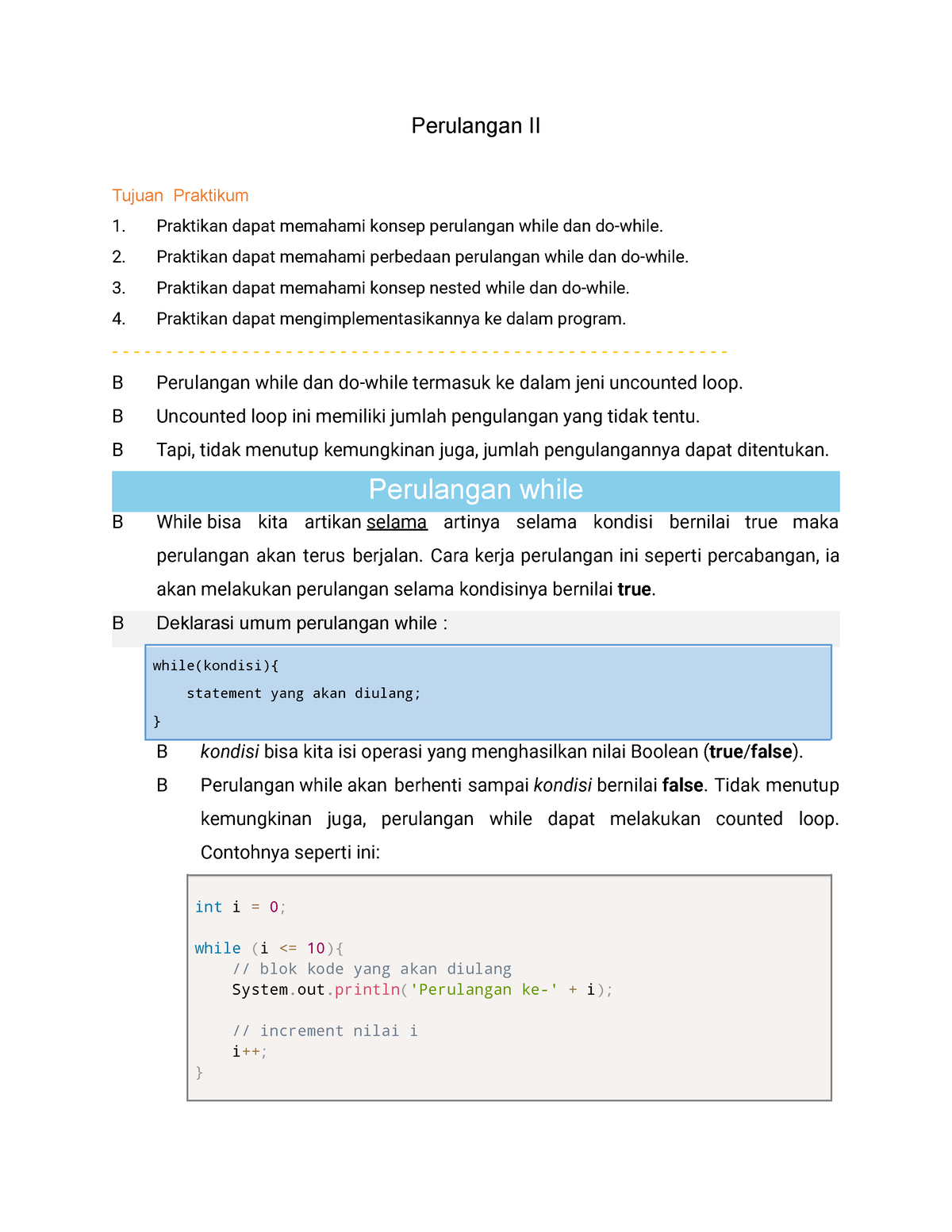 [modul] Perulangan II - Perulangan II Tujuan Praktikum 1. Praktikan ...