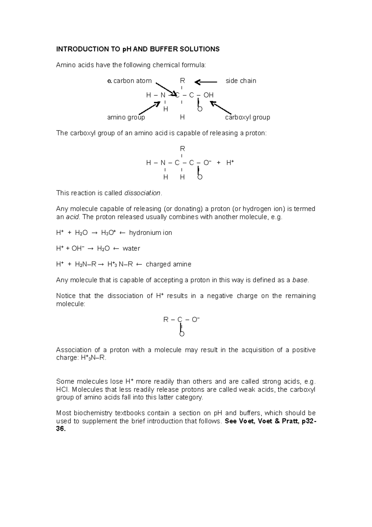 P H And Buffers Notes Introduction To Ph And Buffer Solutions Amino