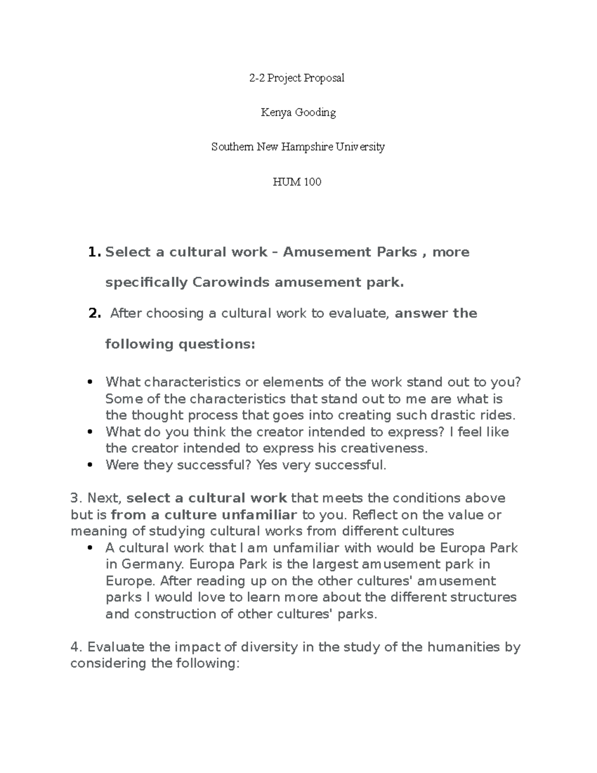 2 2 Project Proposal 2 2 Project Proposal Kenya Gooding Southern New Hampshire University Hum