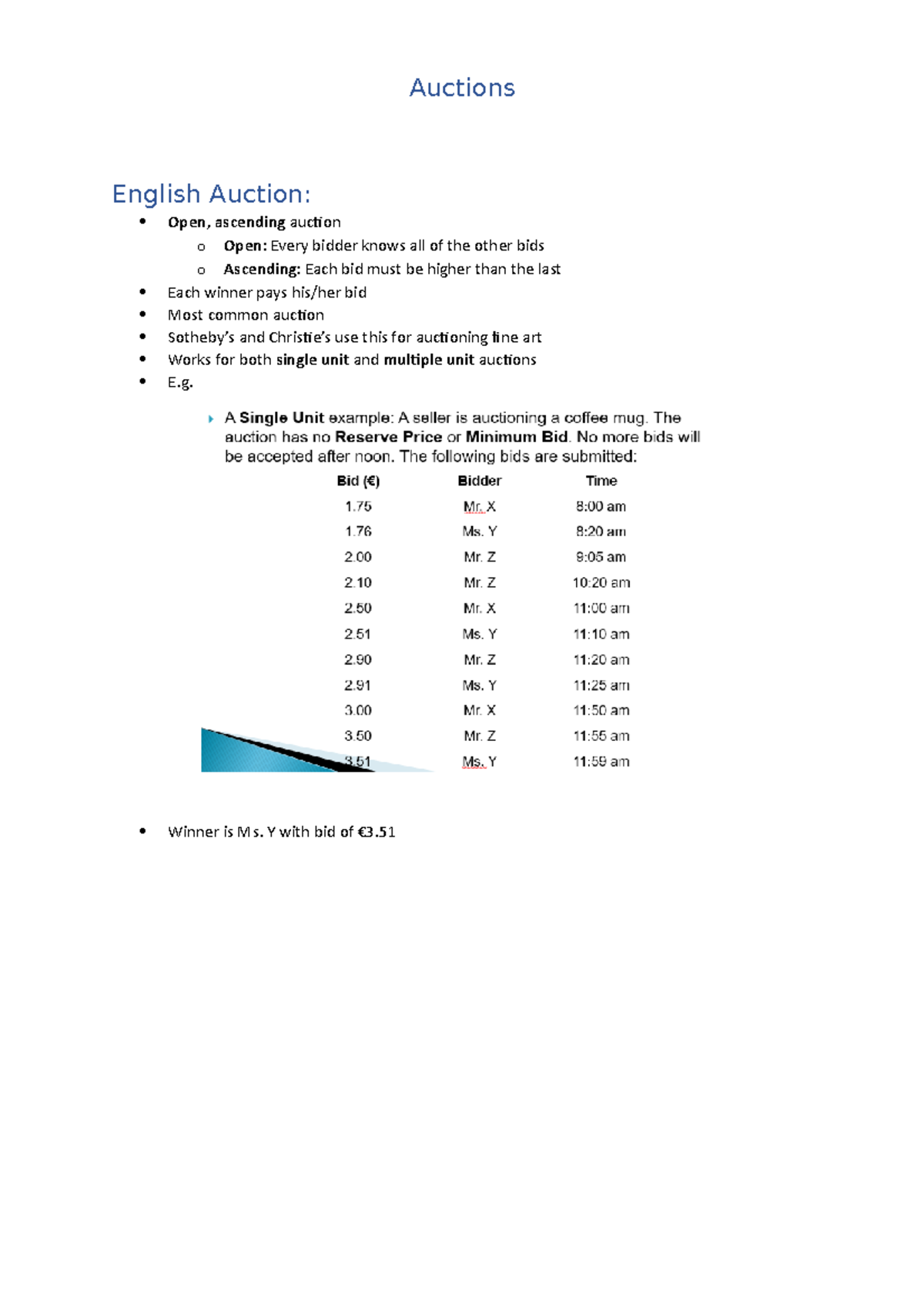 Auction Types - Notes - Auctions English Auction: Open, Ascending ...