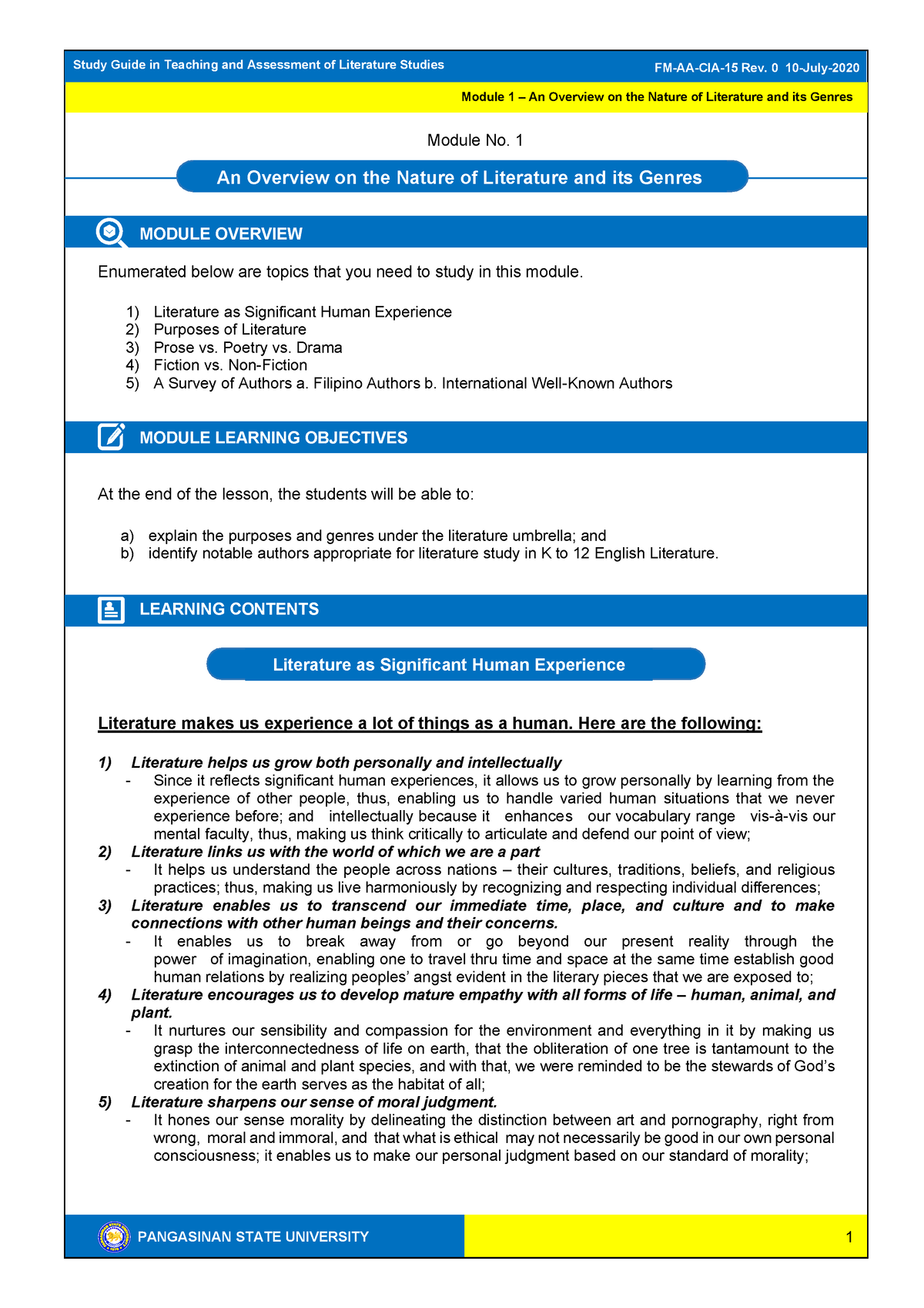 Study Guide 1 - FM-AA-CIA-15 Rev. 0 10-July- PANGASINAN STATE ...