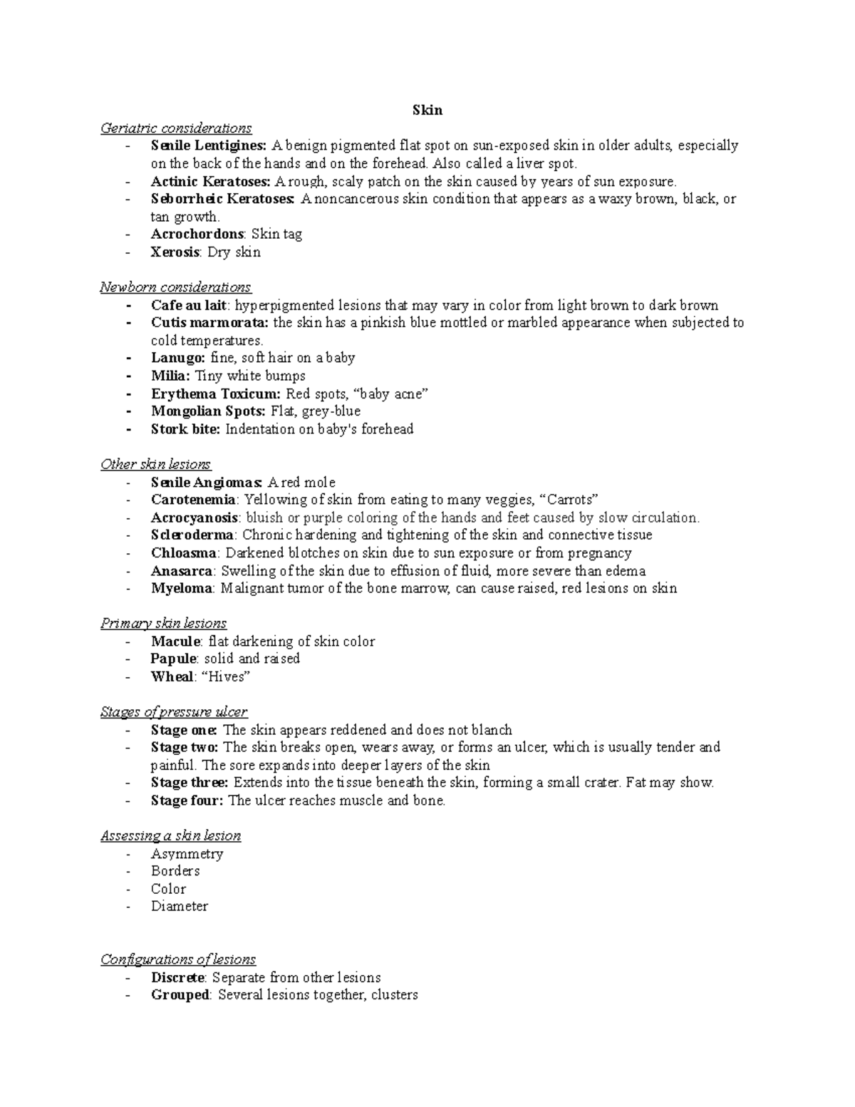 Health Assessment Quiz 2 Skin Geriatric considerations Senile
