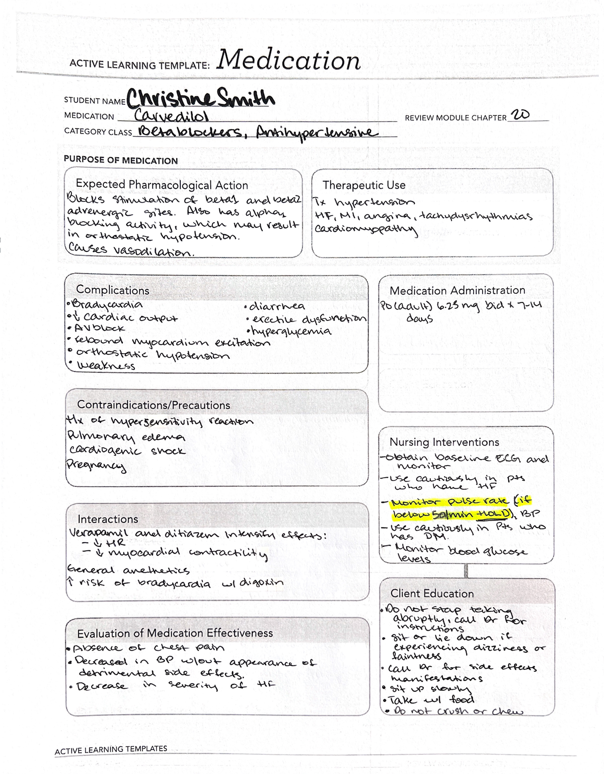 SU23 B261 Carvedilol Medication Template NURSB 261 Studocu