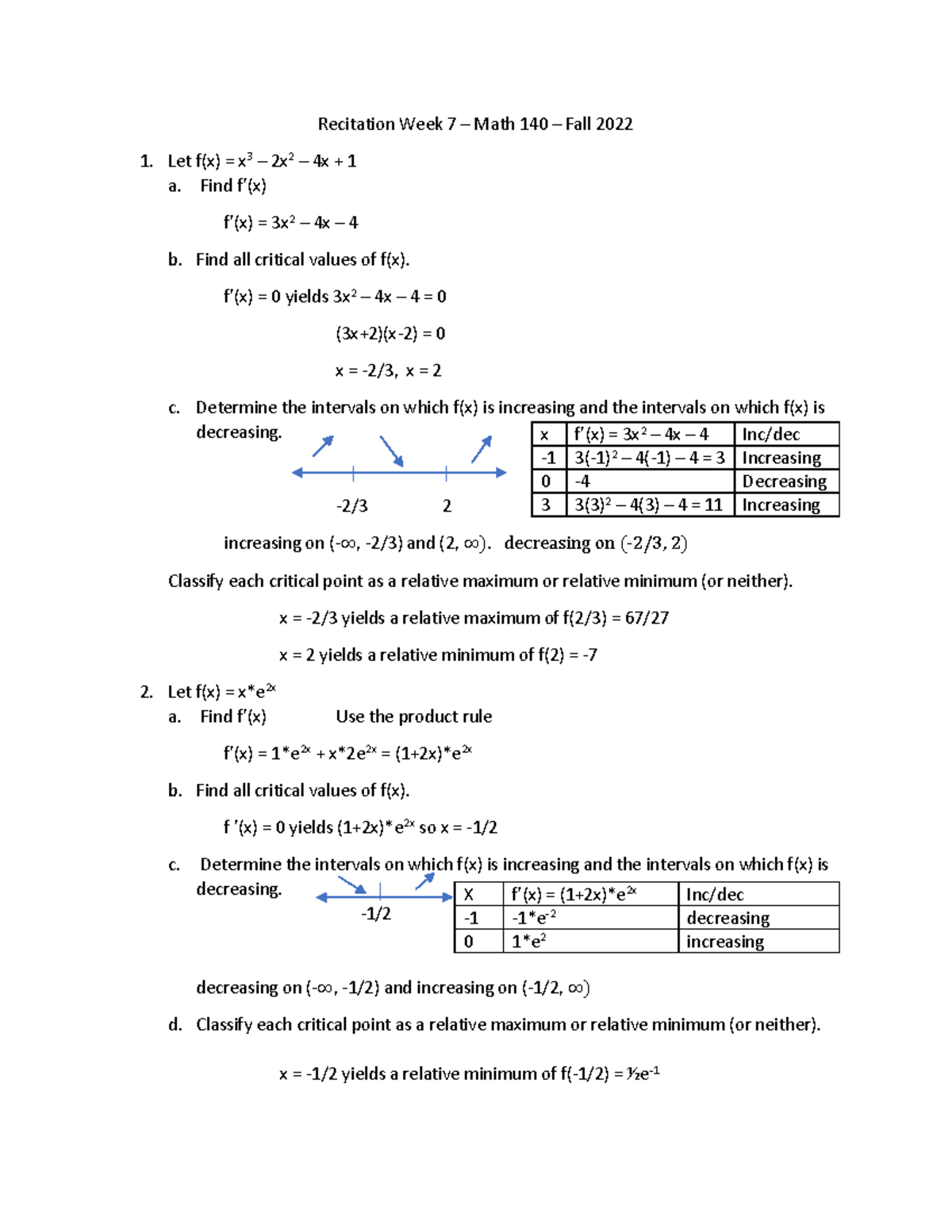 Recitation week 7 solutions - Recitation Week 7 – Math 140 – Fall 2022 ...
