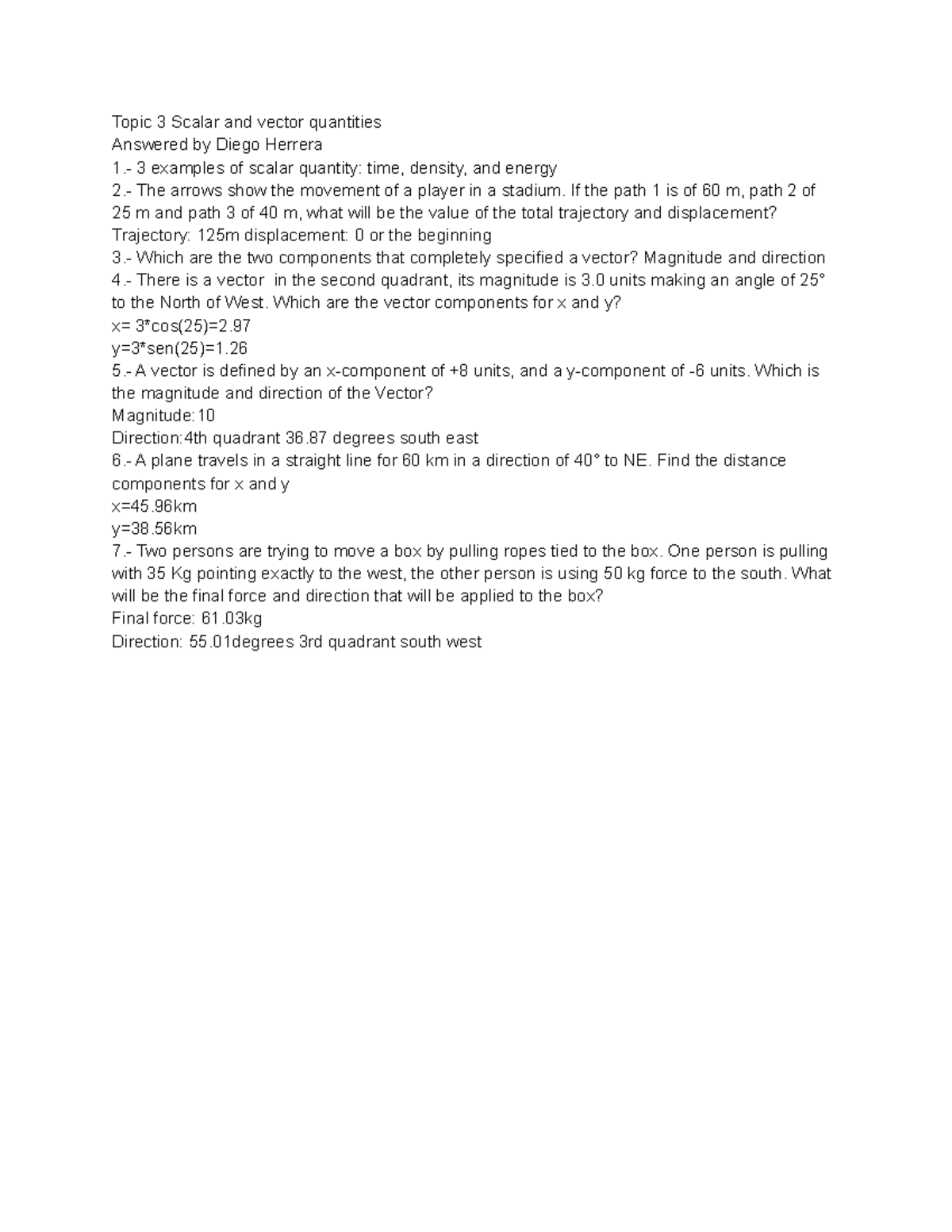 Matter and energy Scalar and vector quantities - Topic 3 Scalar and ...
