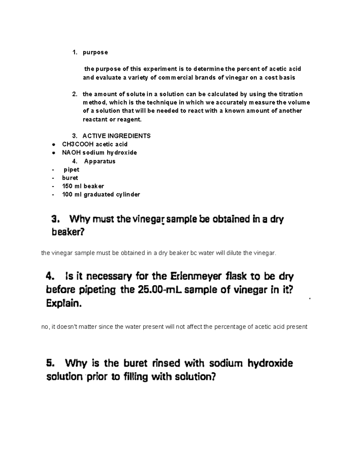 Evaluation of vinegar sample quiz purpose the purpose of this