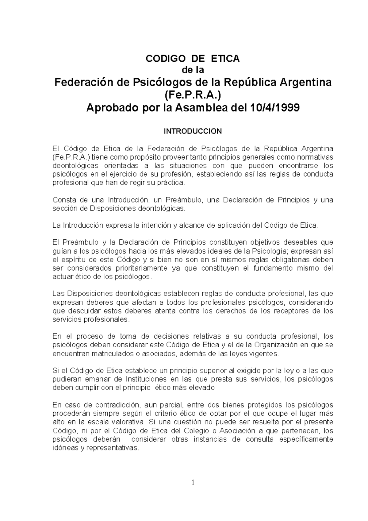 Fepra - CODIGO DE ETICA de la Federación de Psicólogos de la República ...