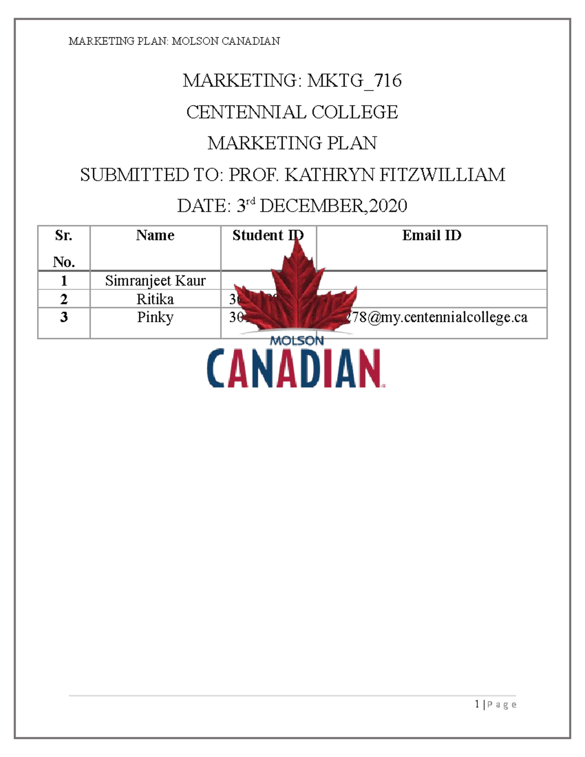 MKTG-716 Marketing PLAN FOR Molson Canadian - MARKETING: MKTG ...