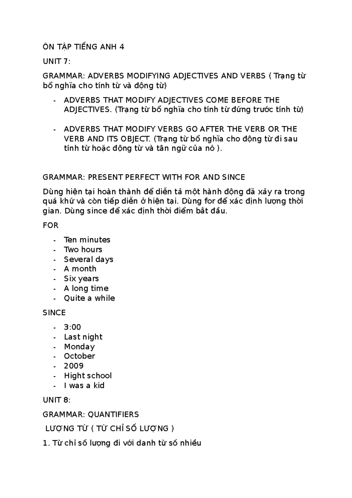 ON TAP Tieng ANH 4 Học ÔN TẬP TIẾNG ANH 4 UNIT 7 GRAMMAR ADVERBS