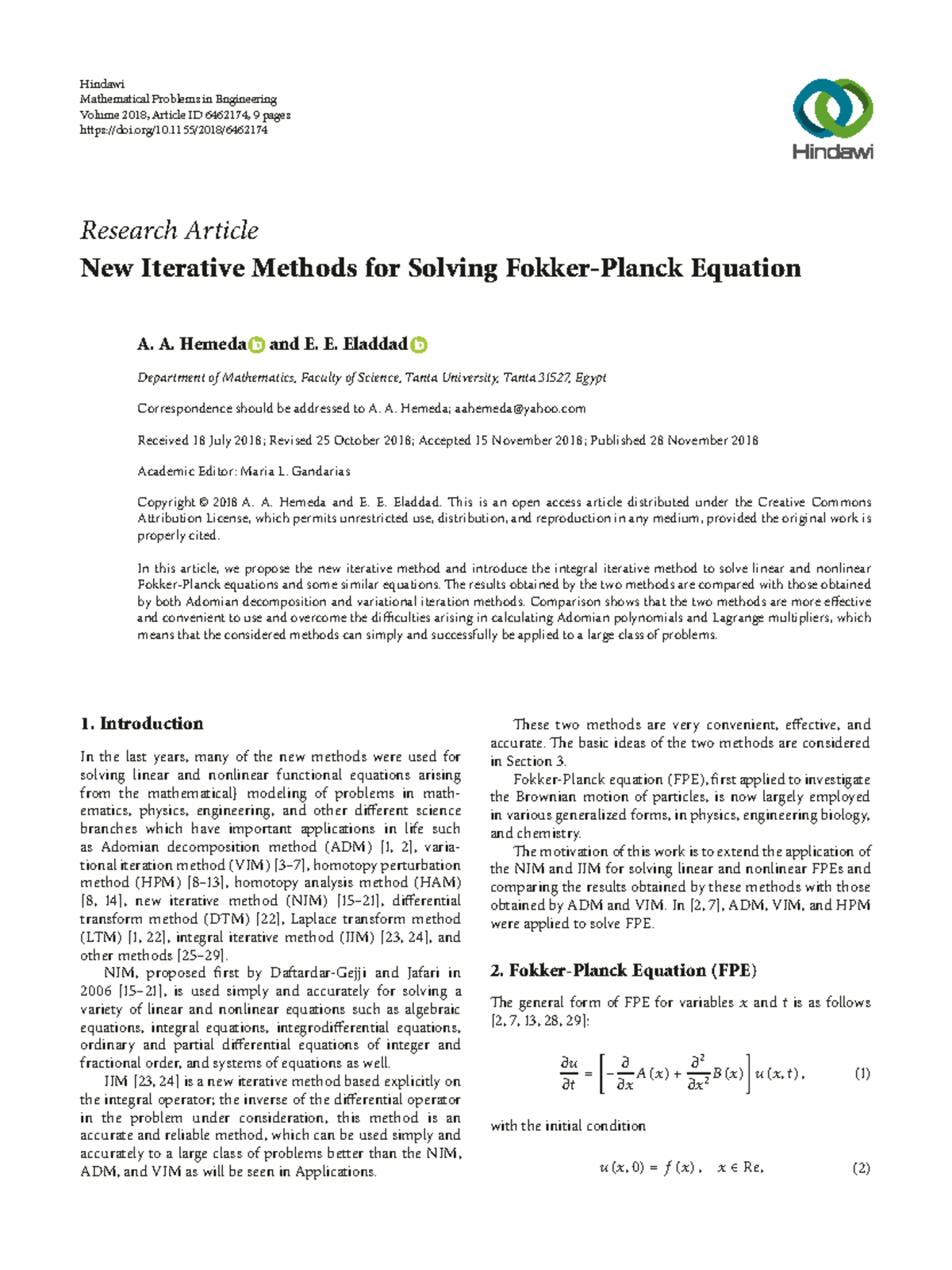 New Iterative Methods for Solving Fokker Planck Equation Mathematical ...
