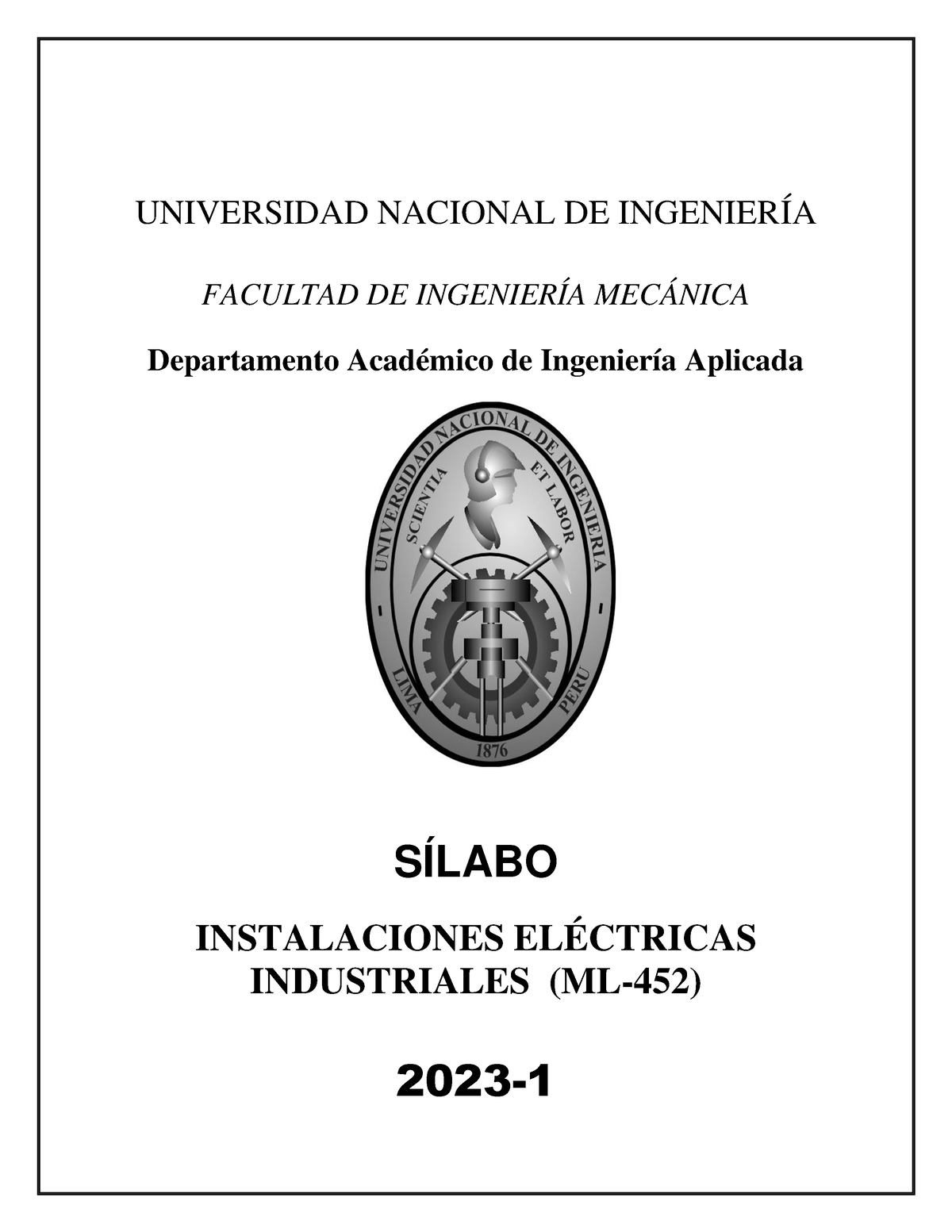 Silabo INST. Elect. Indust. ML-452 Ciclo 2023-1 - UNIVERSIDAD NACIONAL ...