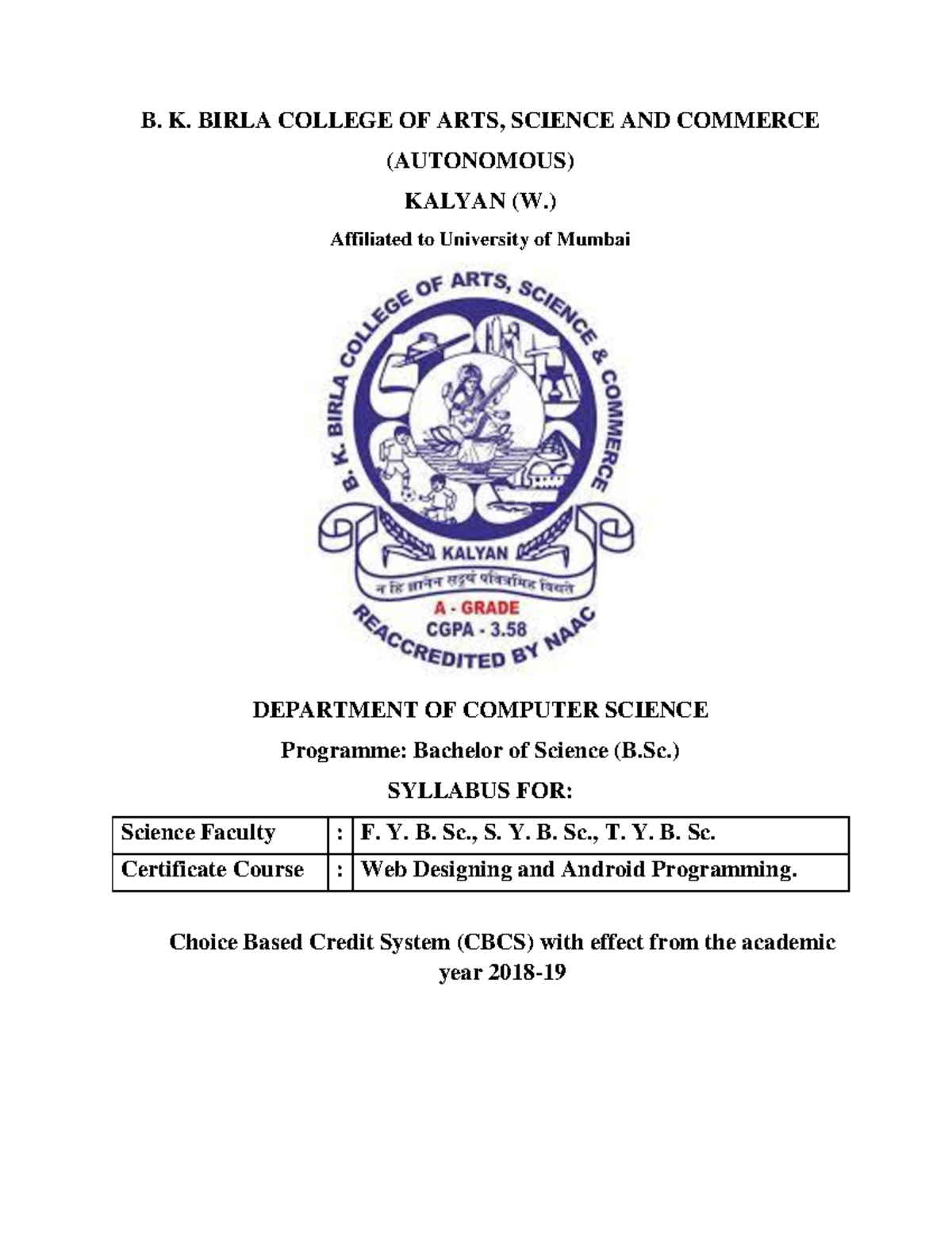 Computer Science Syllabus - B. K. BIRLA COLLEGE OF ARTS, SCIENCE AND ...