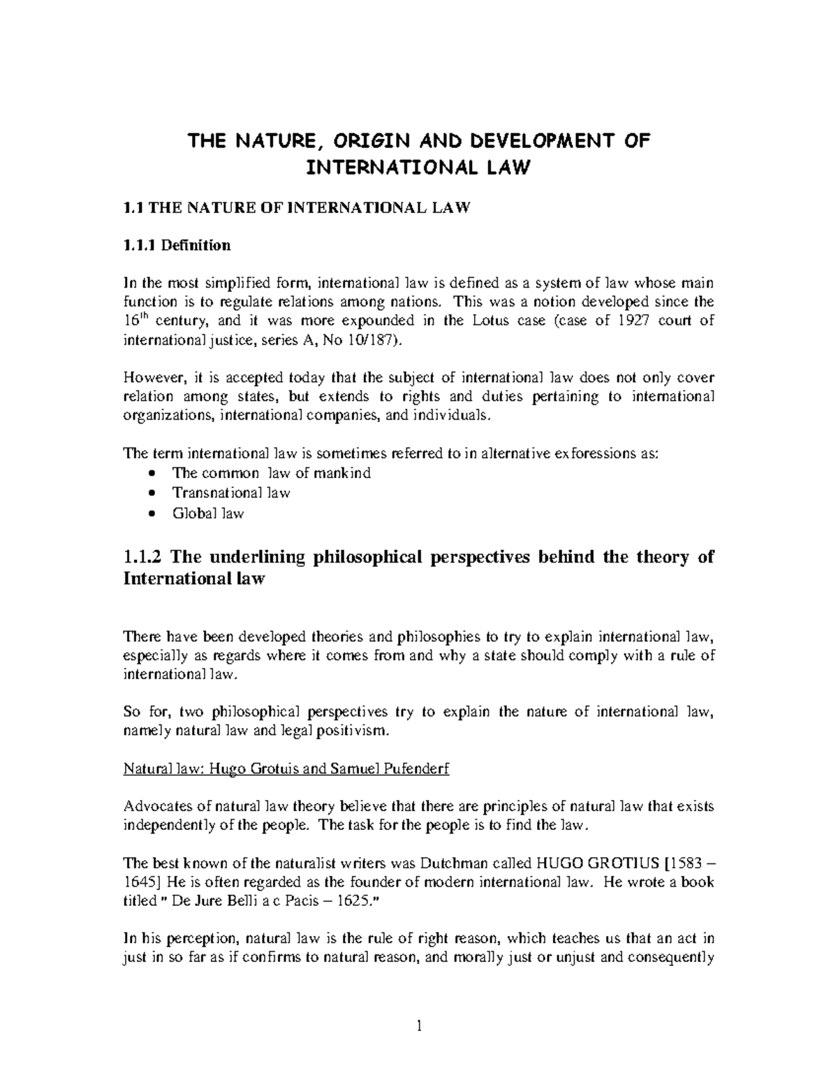 Public International LAW Notes 1 1 - THE NATURE, ORIGIN AND DEVELOPMENT ...