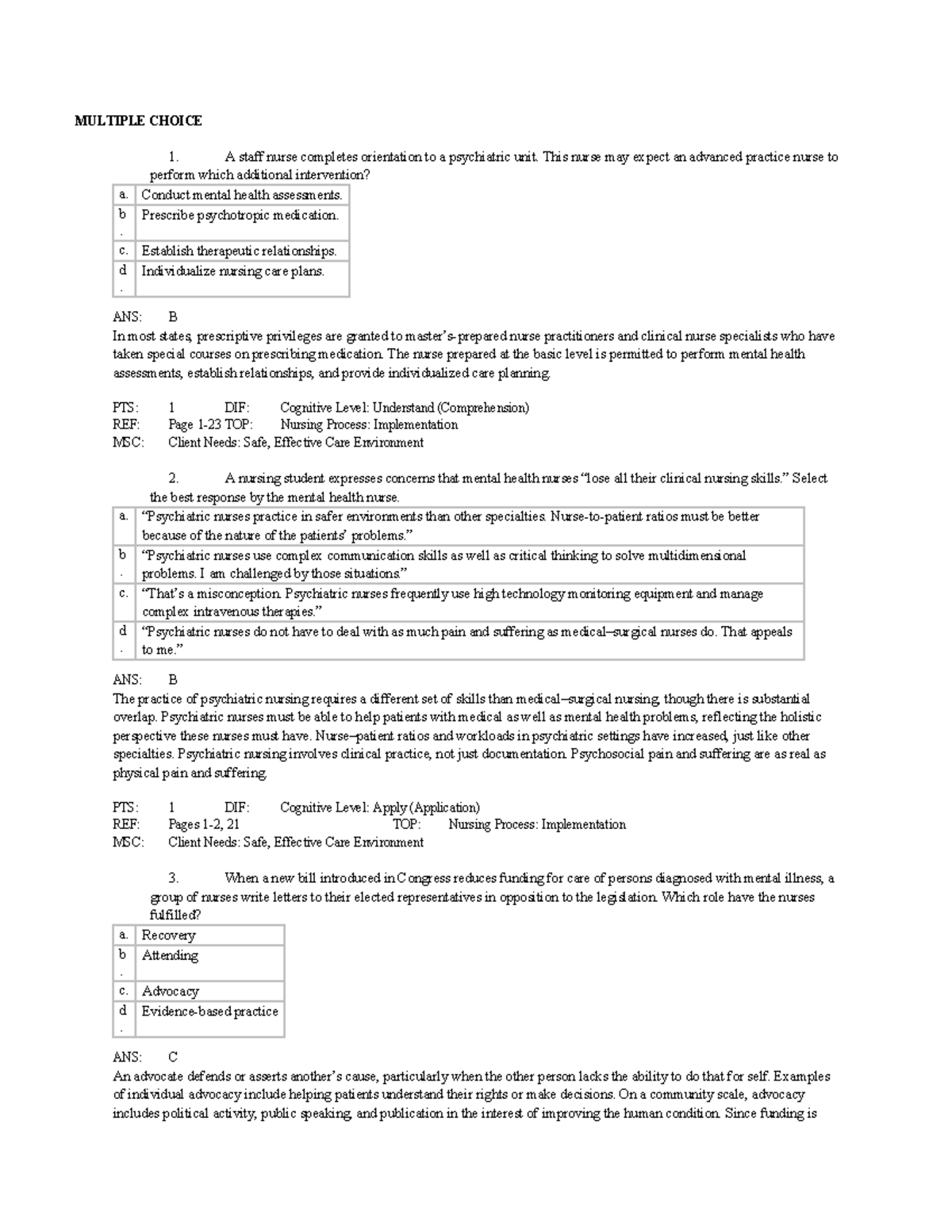 Assignment 1234 - MULTIPLE CHOICE A staff nurse completes orientation ...