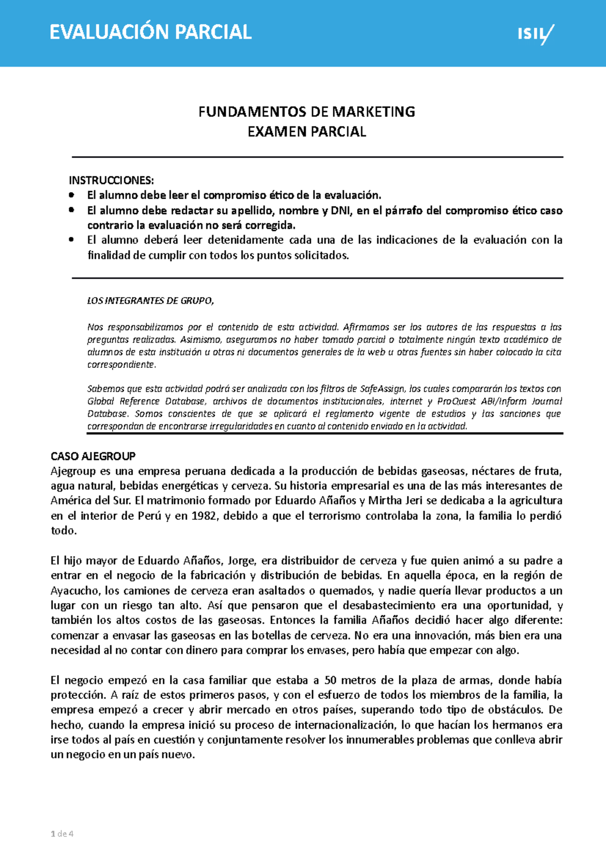 Examen Parcial Fund - FUNDAMENTOS DE MARKETING EXAMEN PARCIAL ...