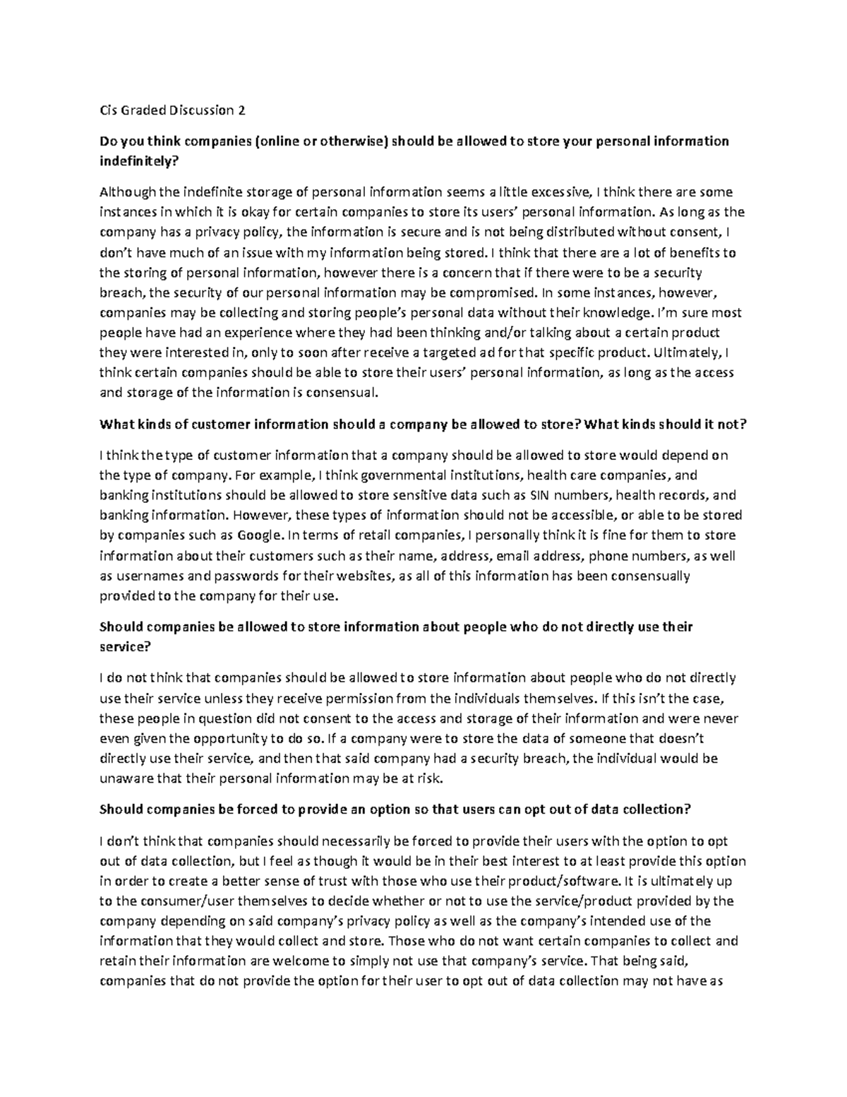 Graded discussion 2 discusstion board assignment Cis1000 U of G