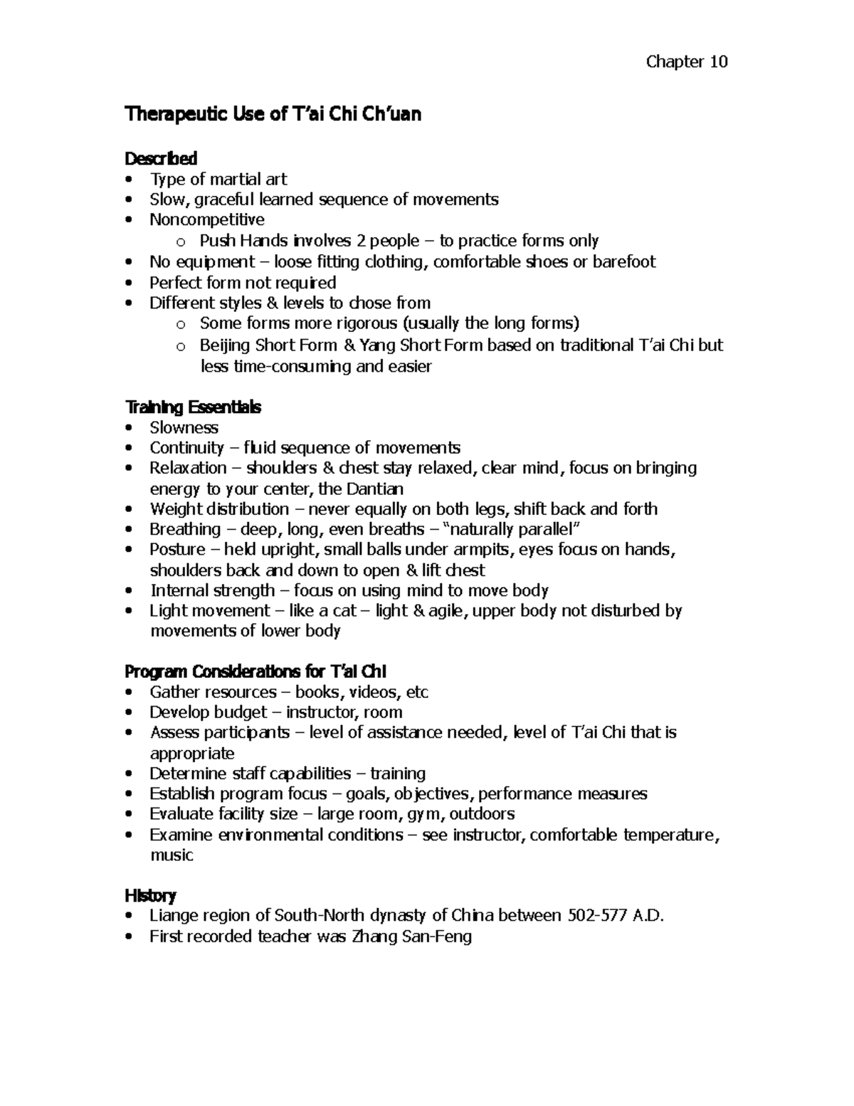 Chapter 10 Tai Chi - Notes - Chapter 10 Therapeutic Use of T’ai Chi Ch ...