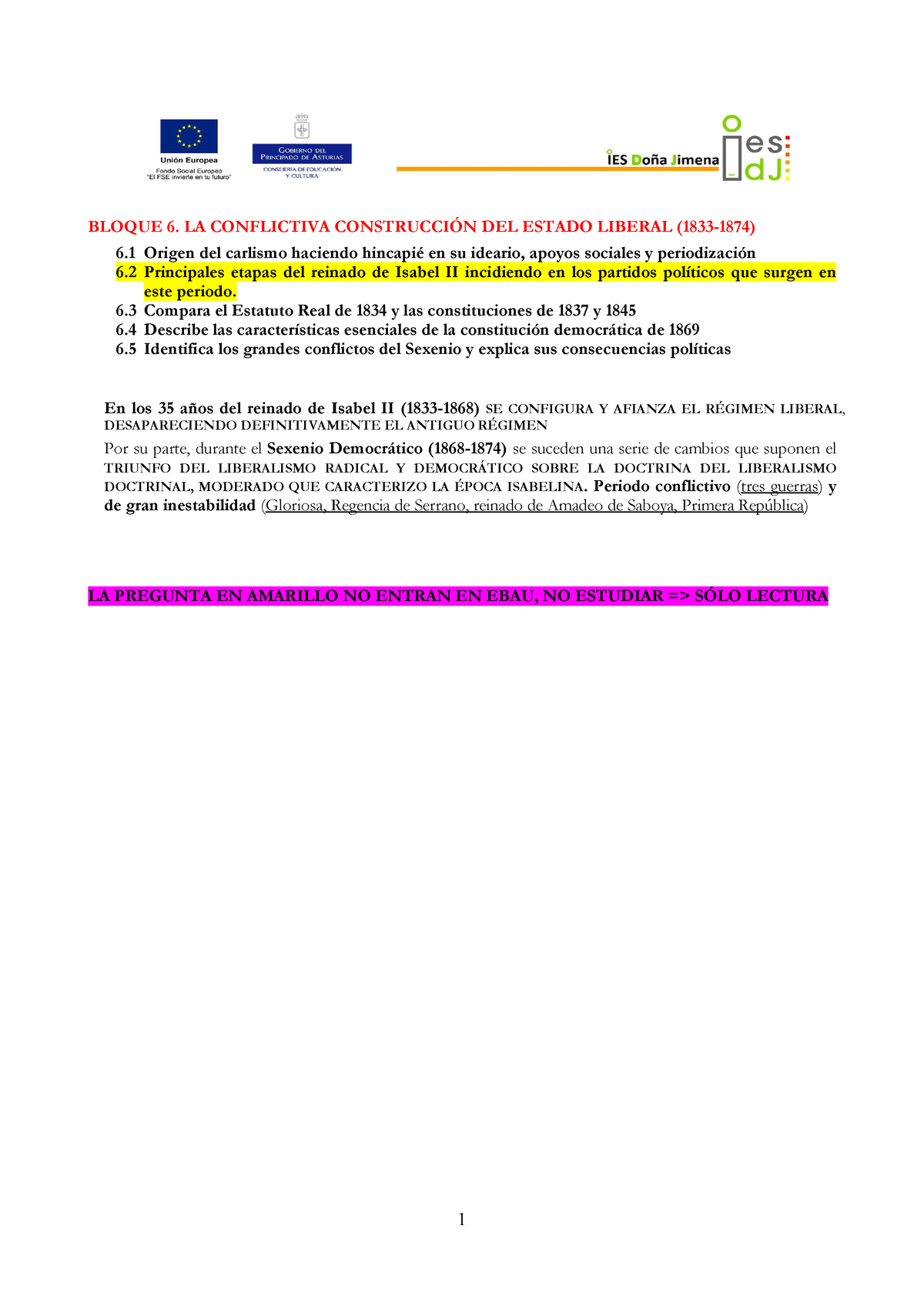 Quincena 5 - Apuntes - BLOQUE 6. LA CONFLICTIVA CONSTRUCCIÓN DEL ESTADO ...