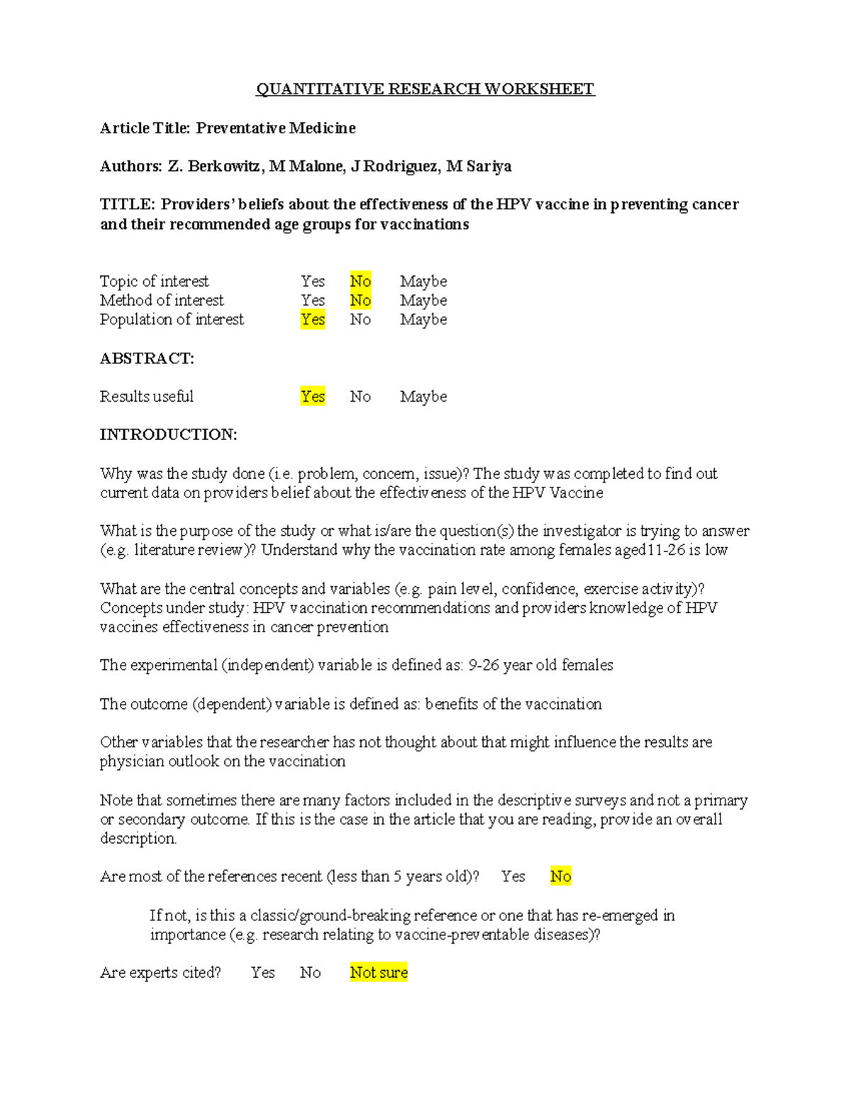 Quantitative Research Worksheet QUANTITATIVE RESEARCH WORKSHEET