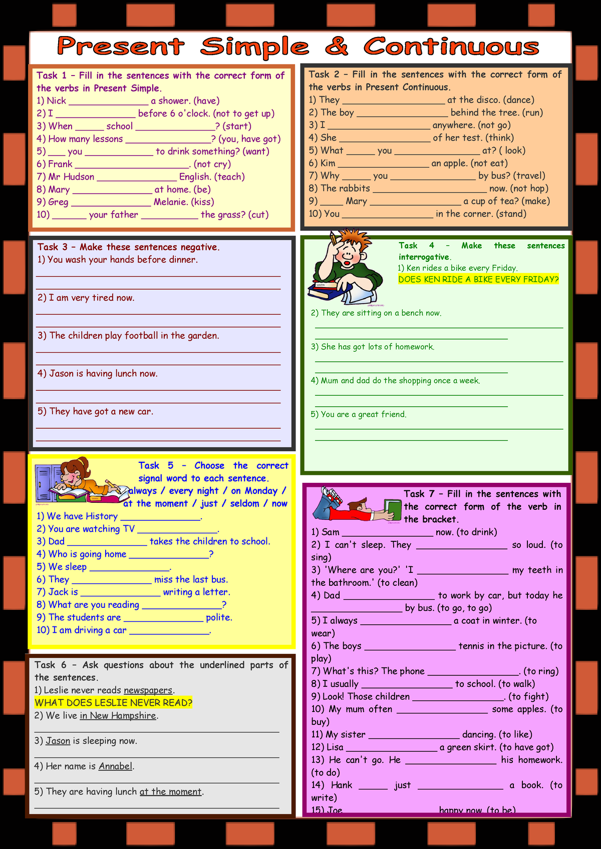 Present Simple And Continuos Worksheets - Task 5 – Choose The Correct 