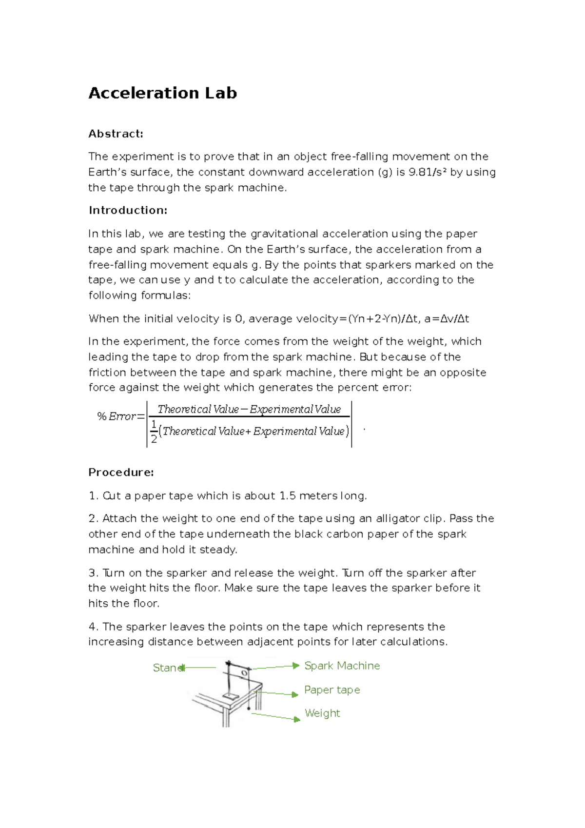 Acceleration lab lab report Acceleration Lab Abstract The