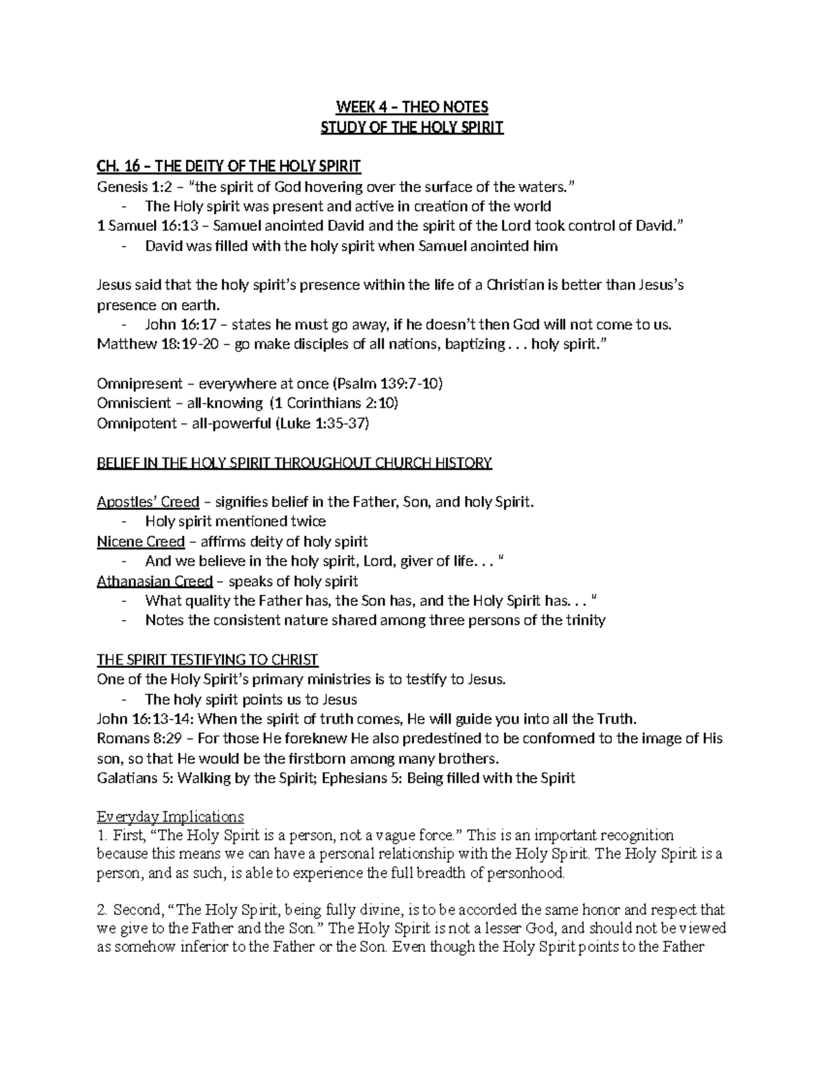 Wk. 4 - THEO Notes - WEEK 4 – THEO NOTES STUDY OF THE HOLY SPIRIT CH ...