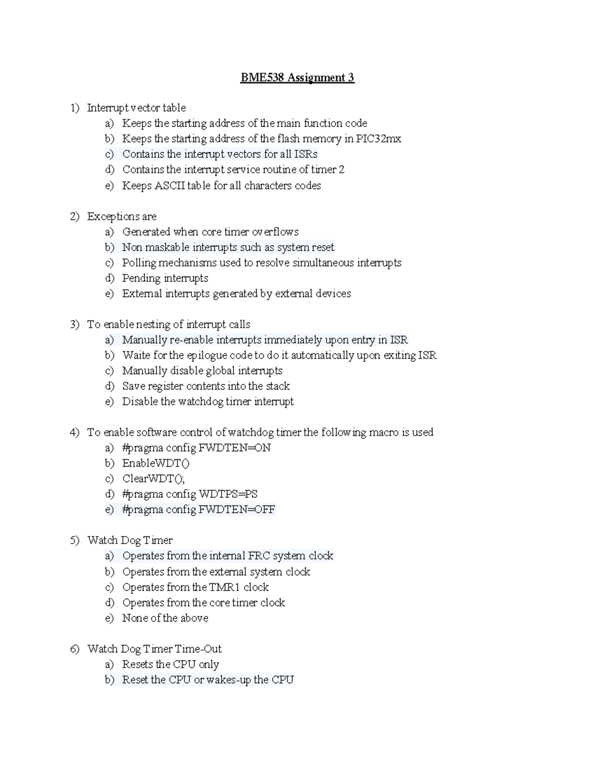 Seminar Assignments - Assignment 3 - Questions And Answers - BME538 ...