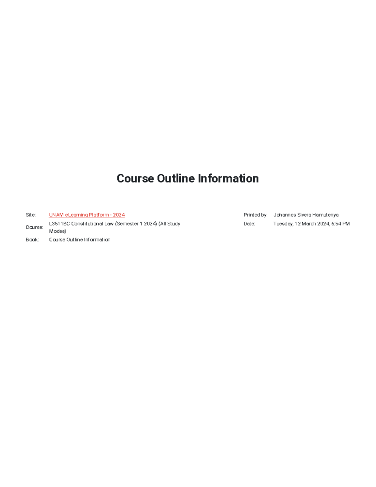 Course Outline Information UNAM 2024 Course Outline Information Site UNAM eLearning Platform