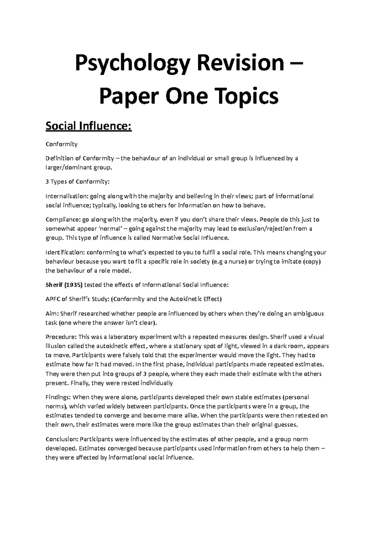 Psychology Revision - 3 Types of Conformity: Internalisation: going ...