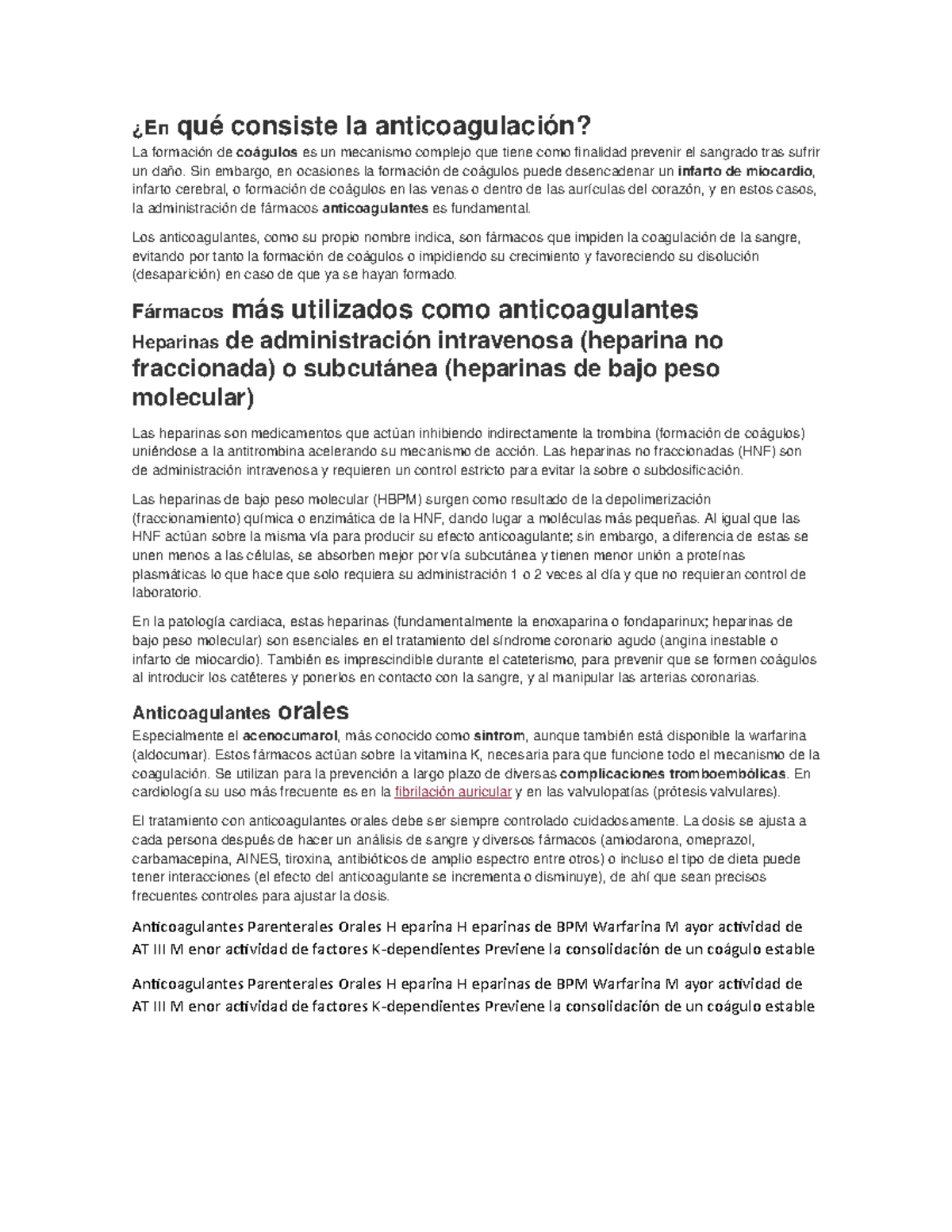 Anticoagulantes Fundamentos De Enfermeria Studocu