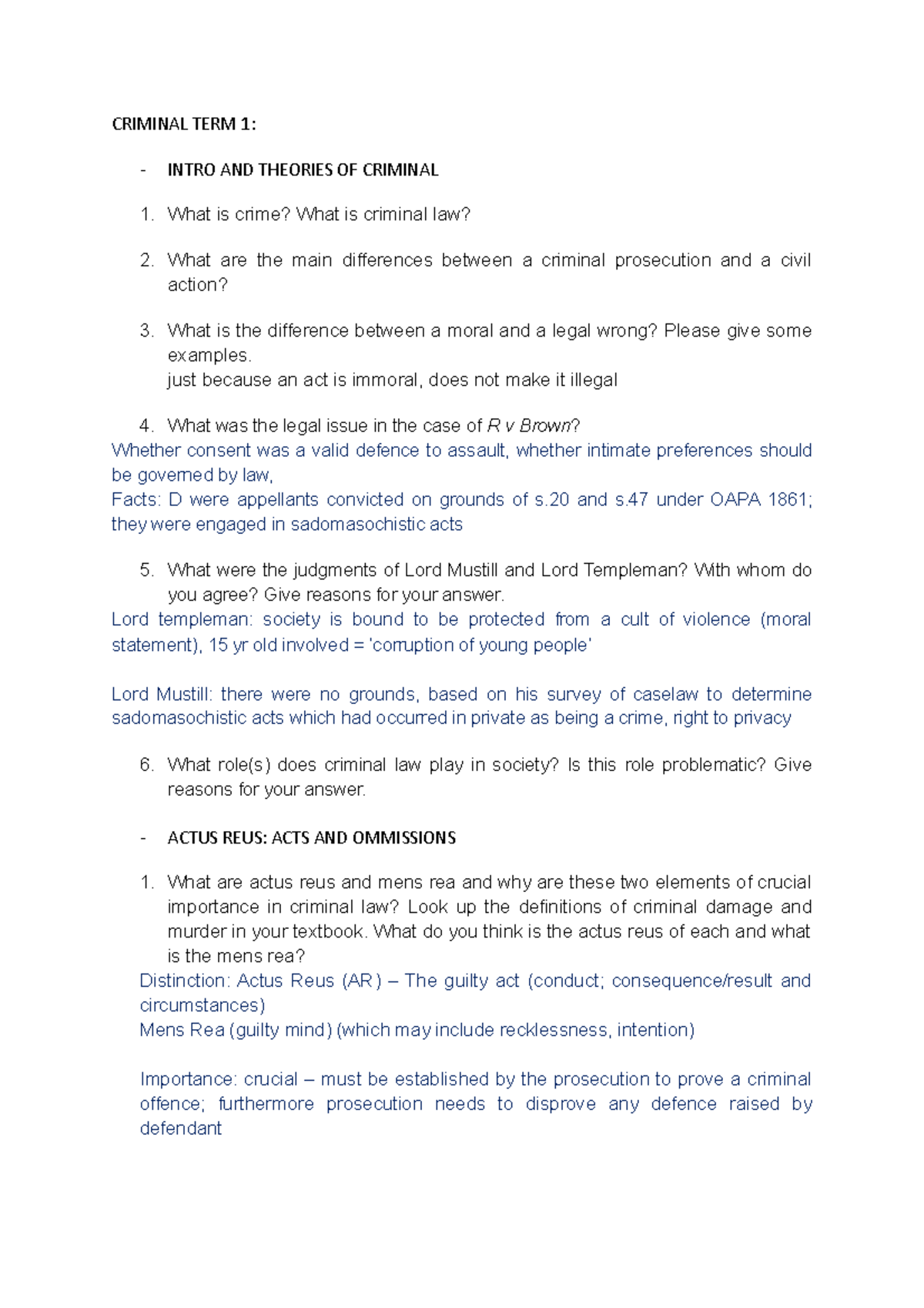 Criminal TERM 1 Tutorials - CRIMINAL TERM 1: - INTRO AND THEORIES OF ...