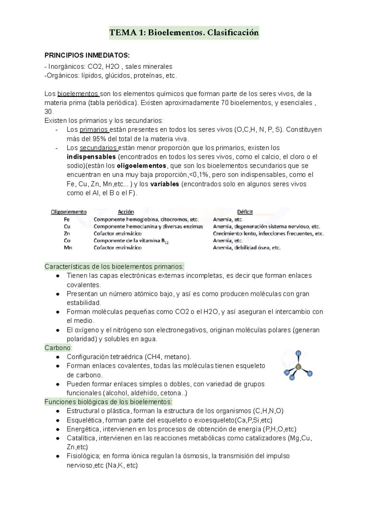 TEMA 1 Bioelementos - TEMA 1: Bioelementos. Clasificación PRINCIPIOS ...